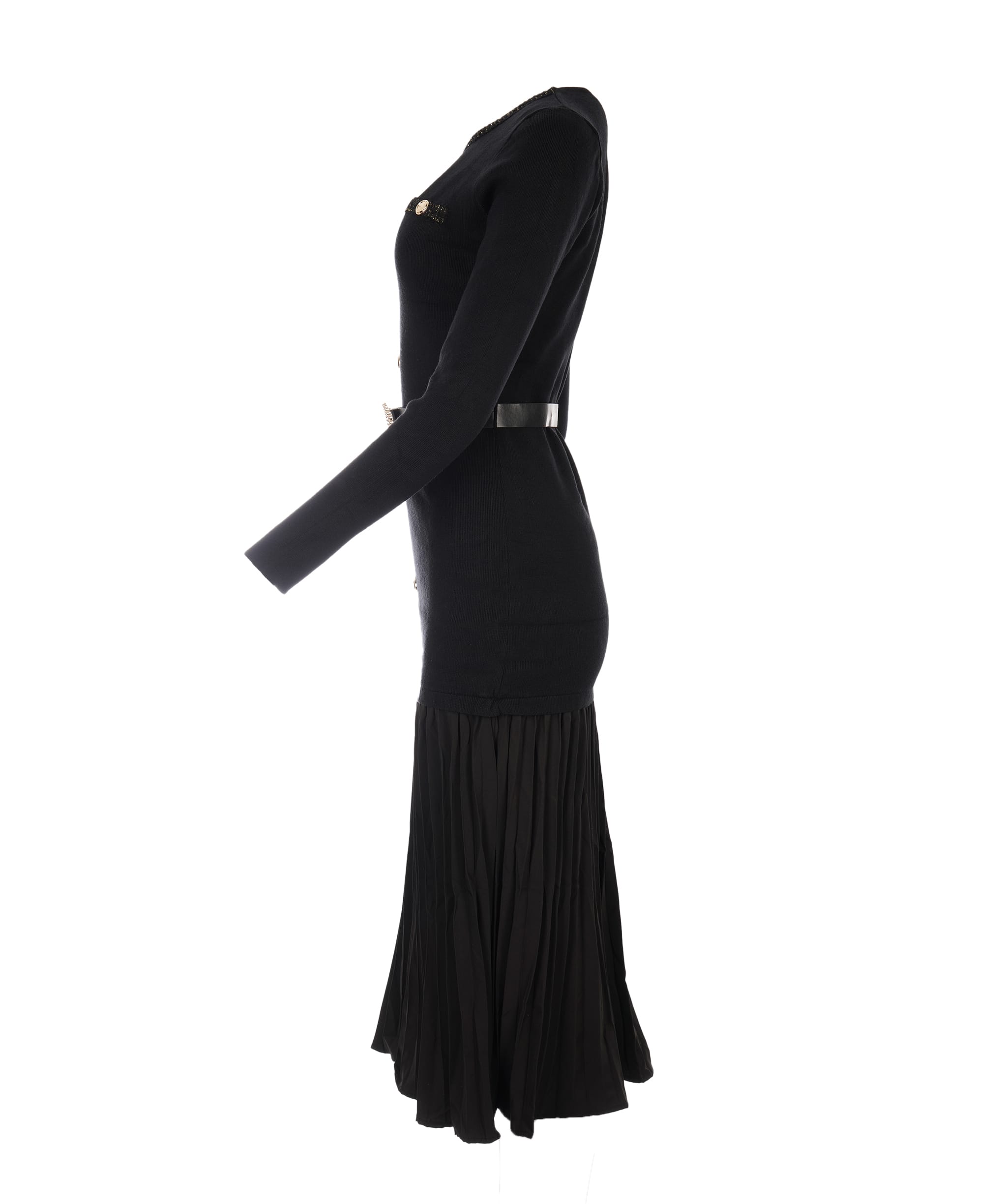 Luxury Promise Classic Black Belted Knit Tweed Maxi Dress (ONE SIZE) ALC4045