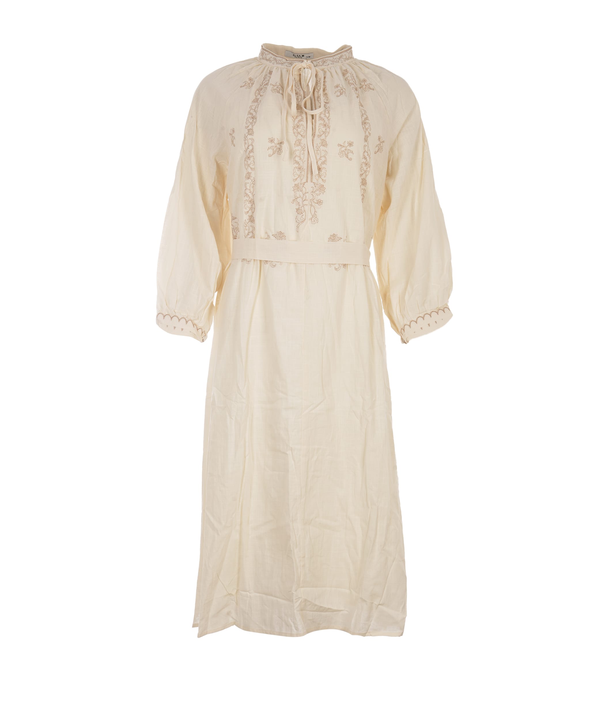 Luxury Promise Elegant Embroidery Cream Cotton Dress S/M ALC4043