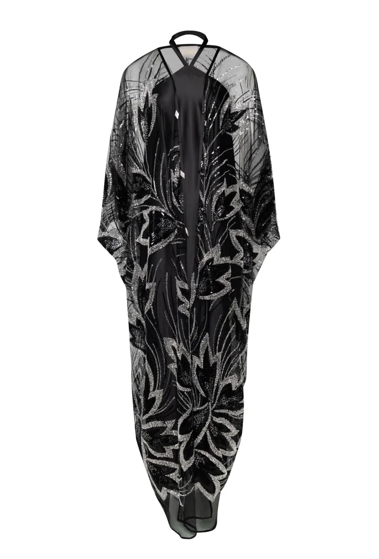 Luxury Promise EMPRESS KAFTAN BLACK/SILVER BLACK/BRONZE FLOWER SIZE OS ASC7067