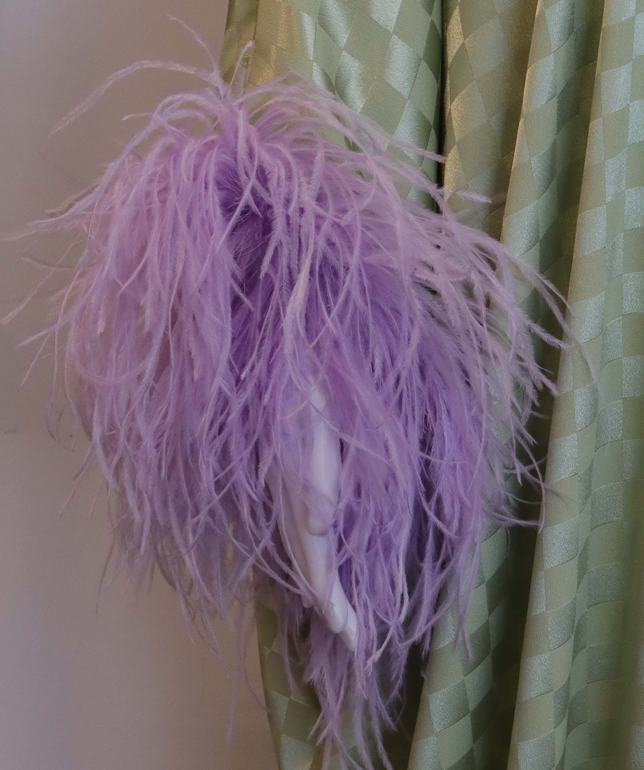 Luxury Promise Green jacquard v neck kaftan with hand sewn ostrich feathers TP026