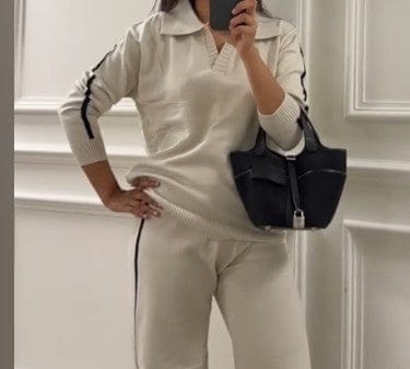 Luxury Promise Layla Cream L/XXL Arm Striped Cashmere Loungewear Set  DBXL0095