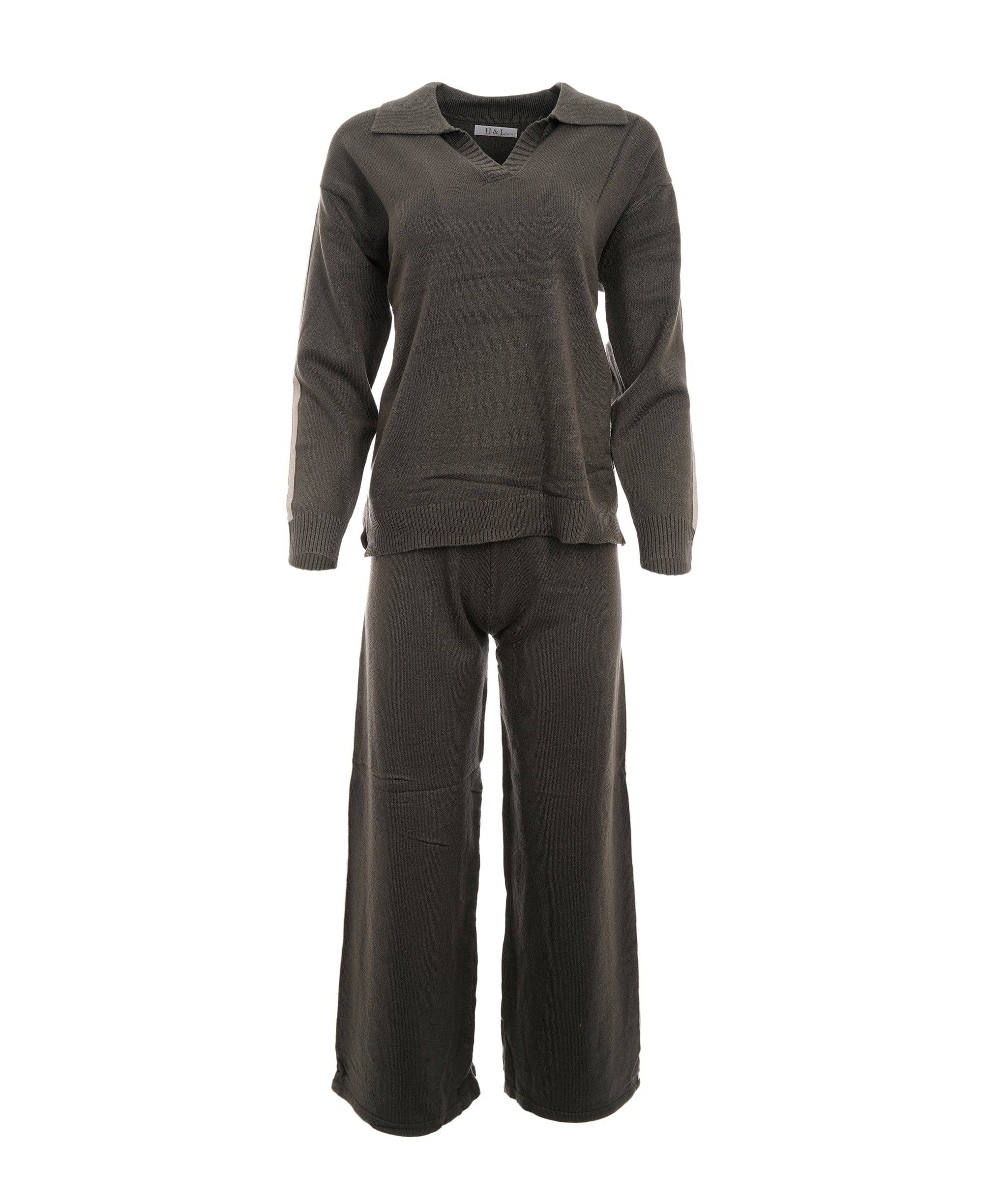 Luxury Promise Layla Sage L/XXL Arm Striped Cashmere Loungewear Set  AKC0354