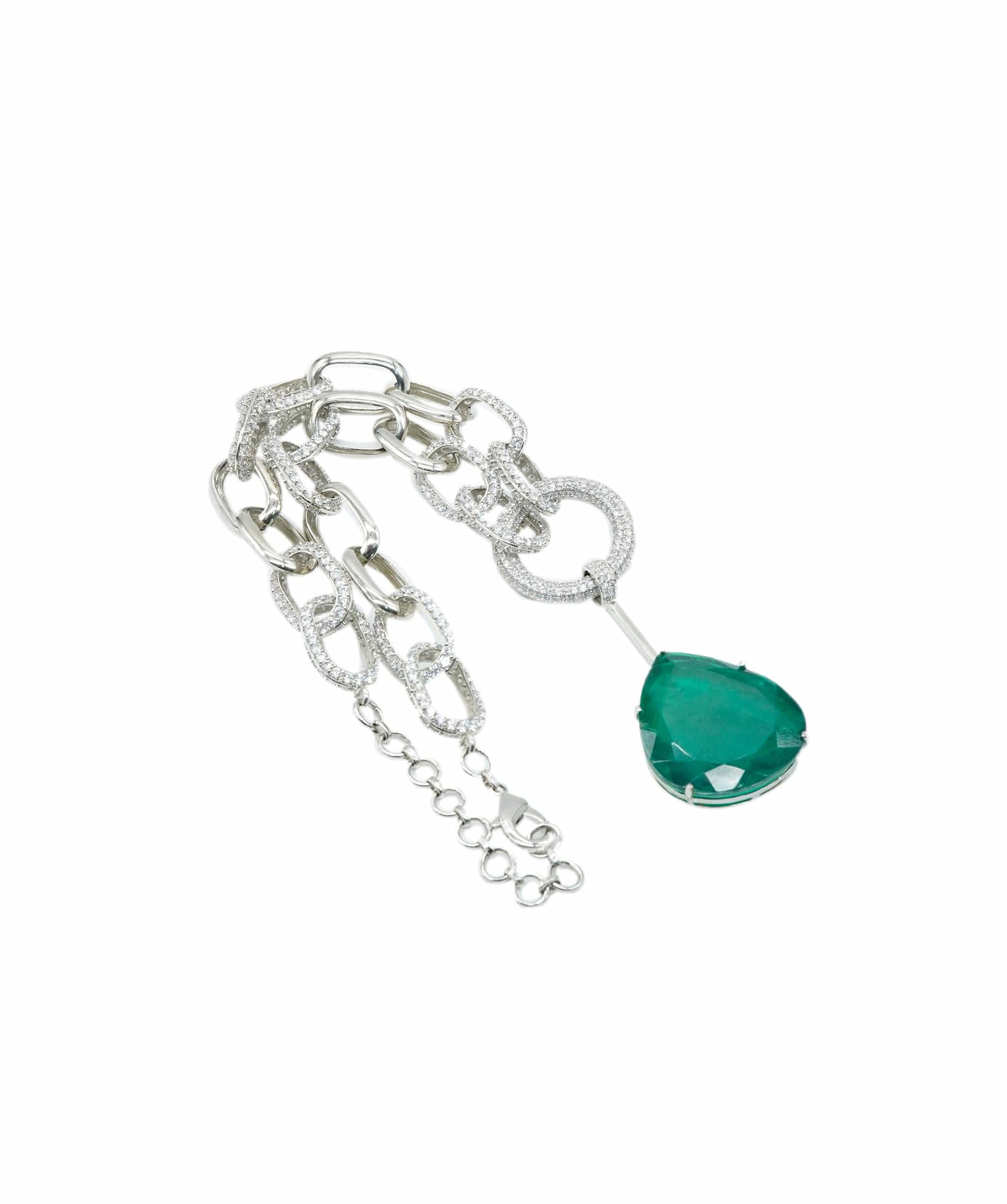 Luxury Promise Leela - Emerald Green Stone Chain Necklace AKL0146