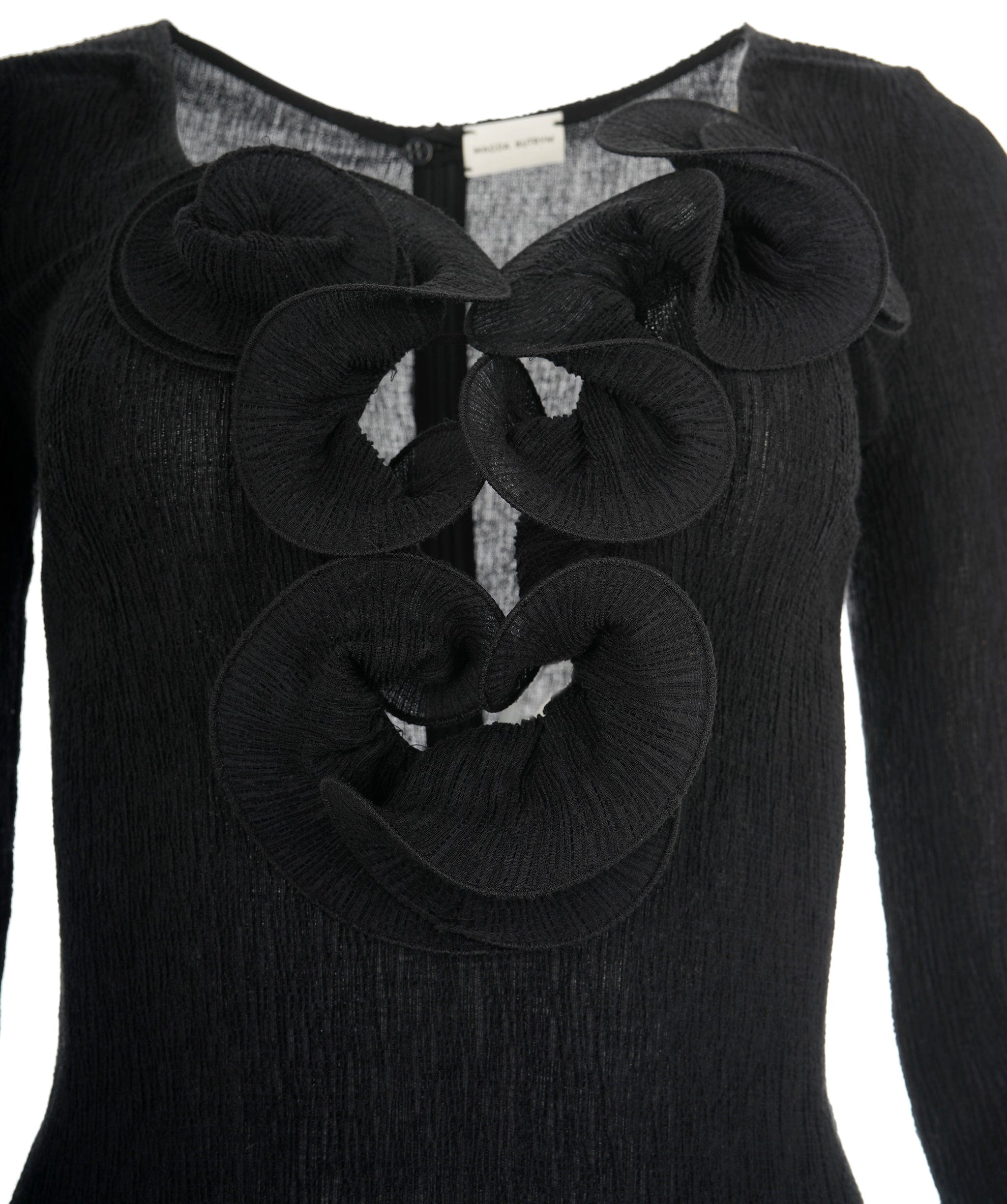 Luxury Promise Magda Butrym Black Shirred Long Sleeve Rosette Maxi Dress ALC1990