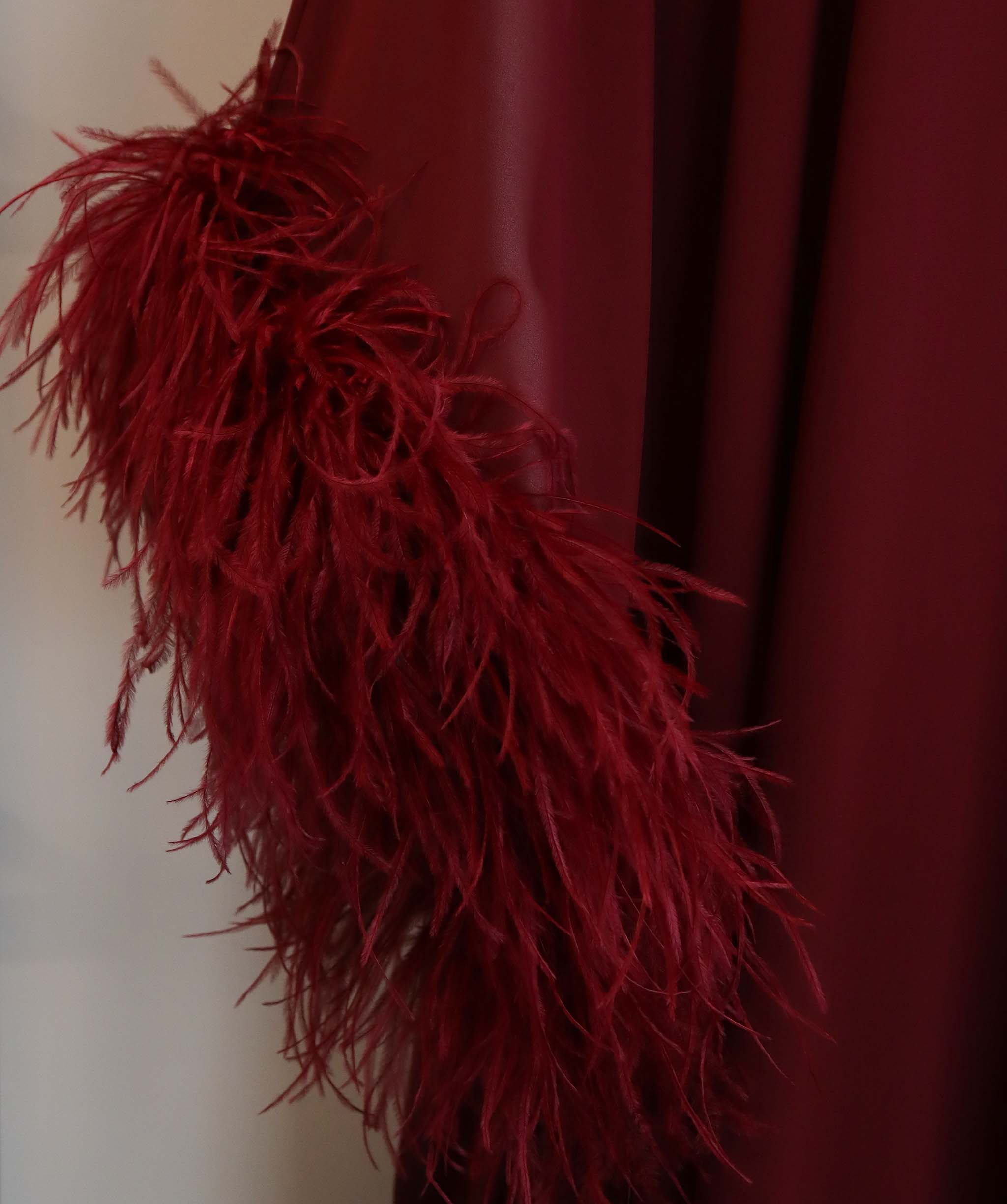 Luxury Promise Maroon (dark red) 2 part set feather chiffon kaftan with maroon maxi dress TP030