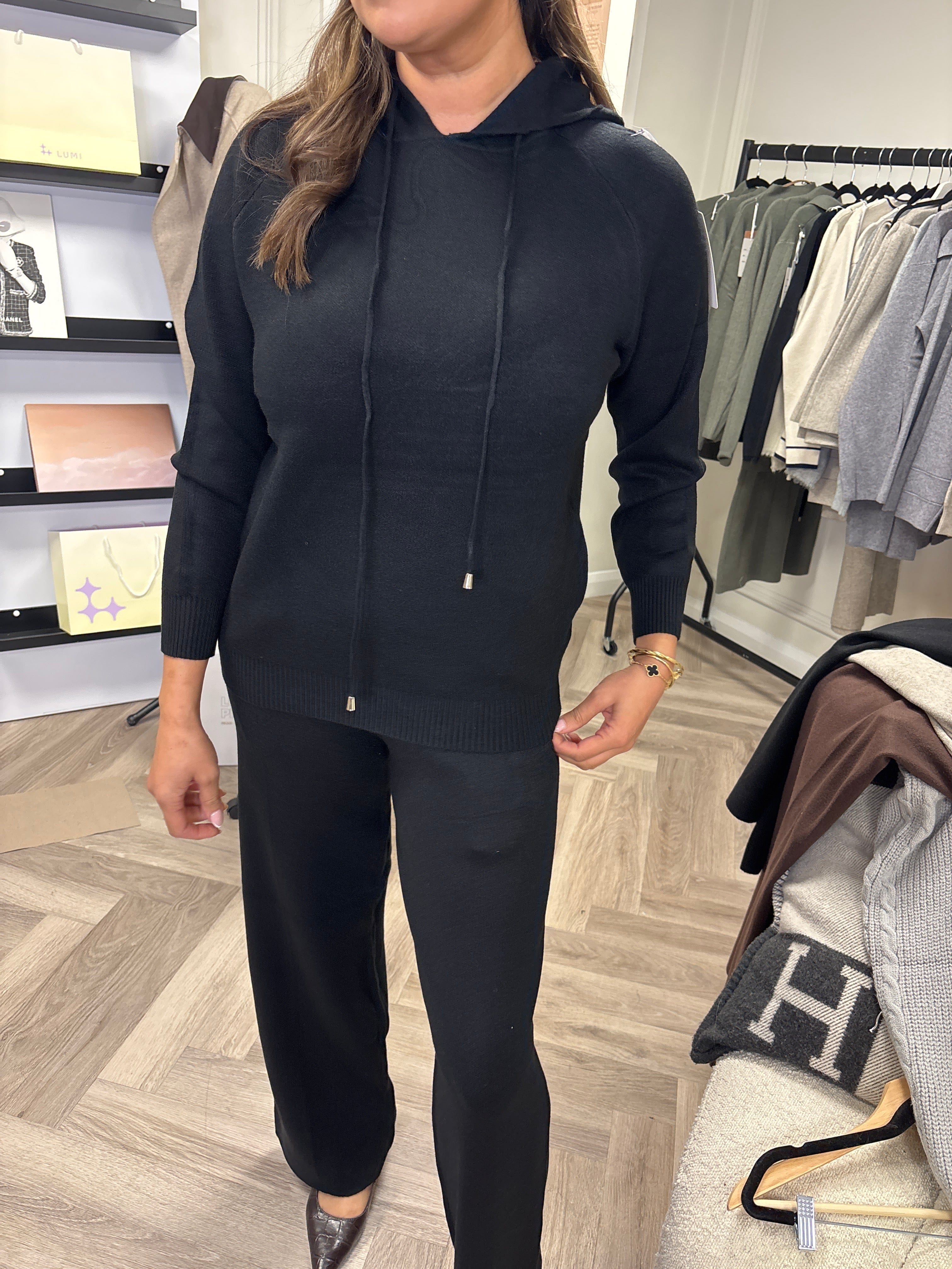 Luxury Promise Mia Black M/L Hooded Cashmere Loungewear Set  DBXL0077