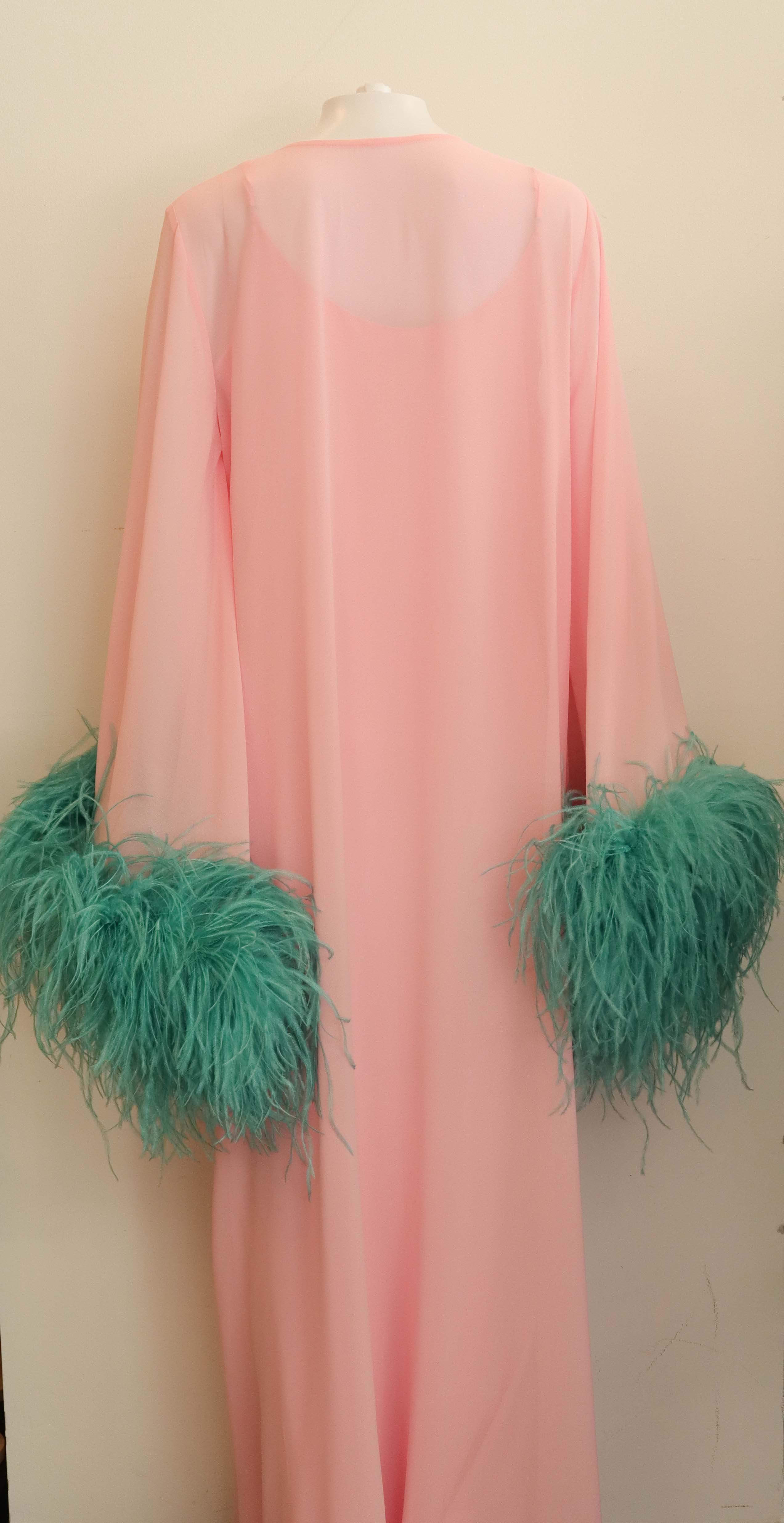 Luxury Promise pink kaftan blue feather2 part set feather chiffon kaftan  maxi dress TP019