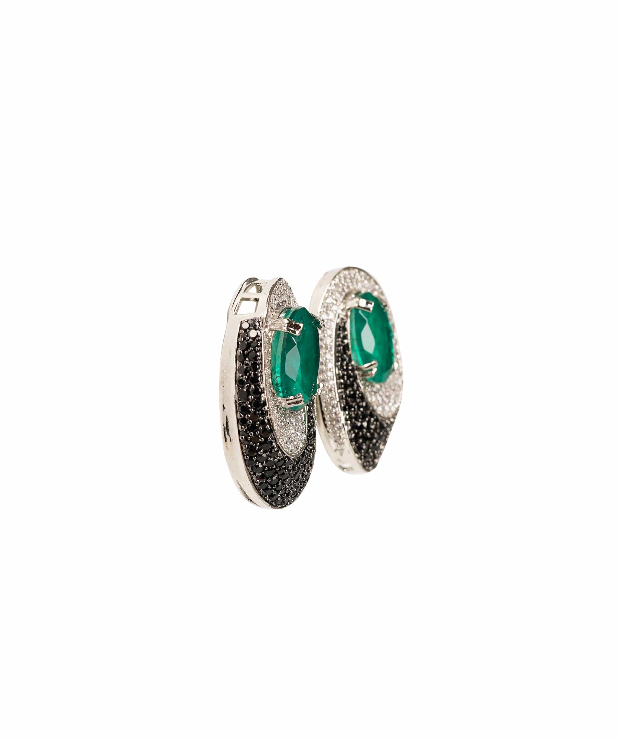Luxury Promise Rani - Black CZ & Green Centre Earrings  AKL0149