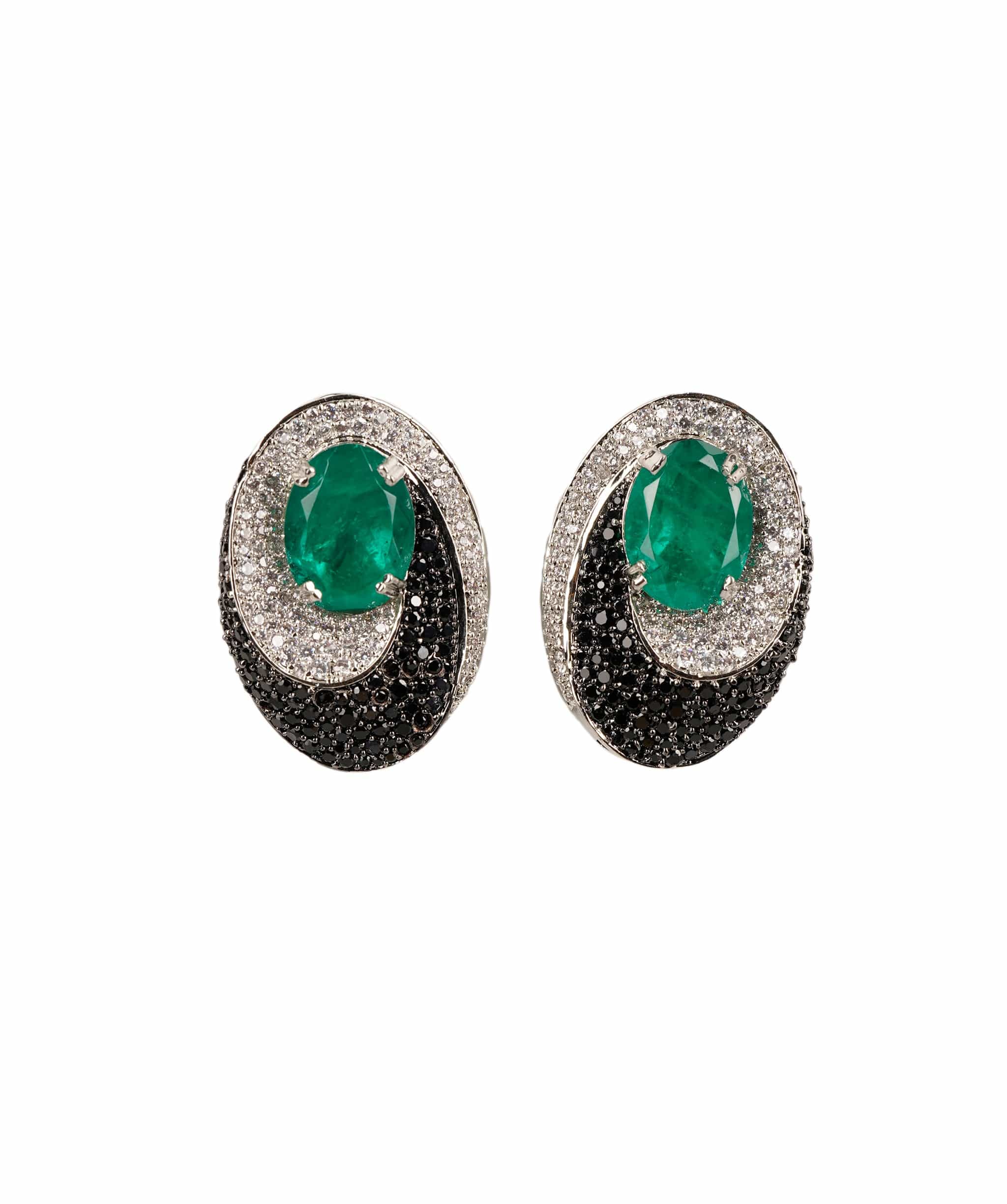 Luxury Promise Rani - Black CZ & Green Centre Earrings  AKL0149