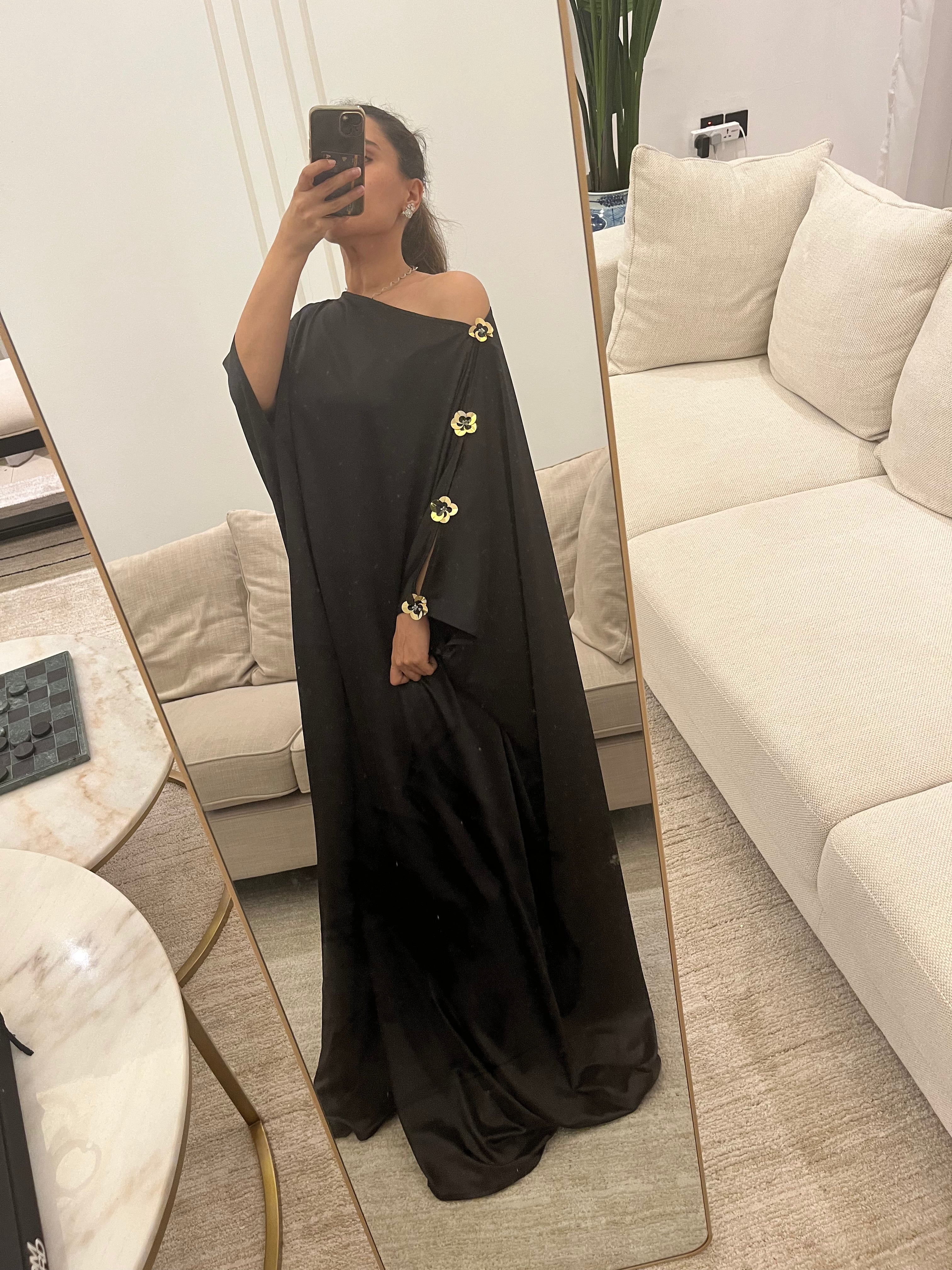 Luxury Promise The Heiress  Back One shoulder kaftan with gold flowers TP0301