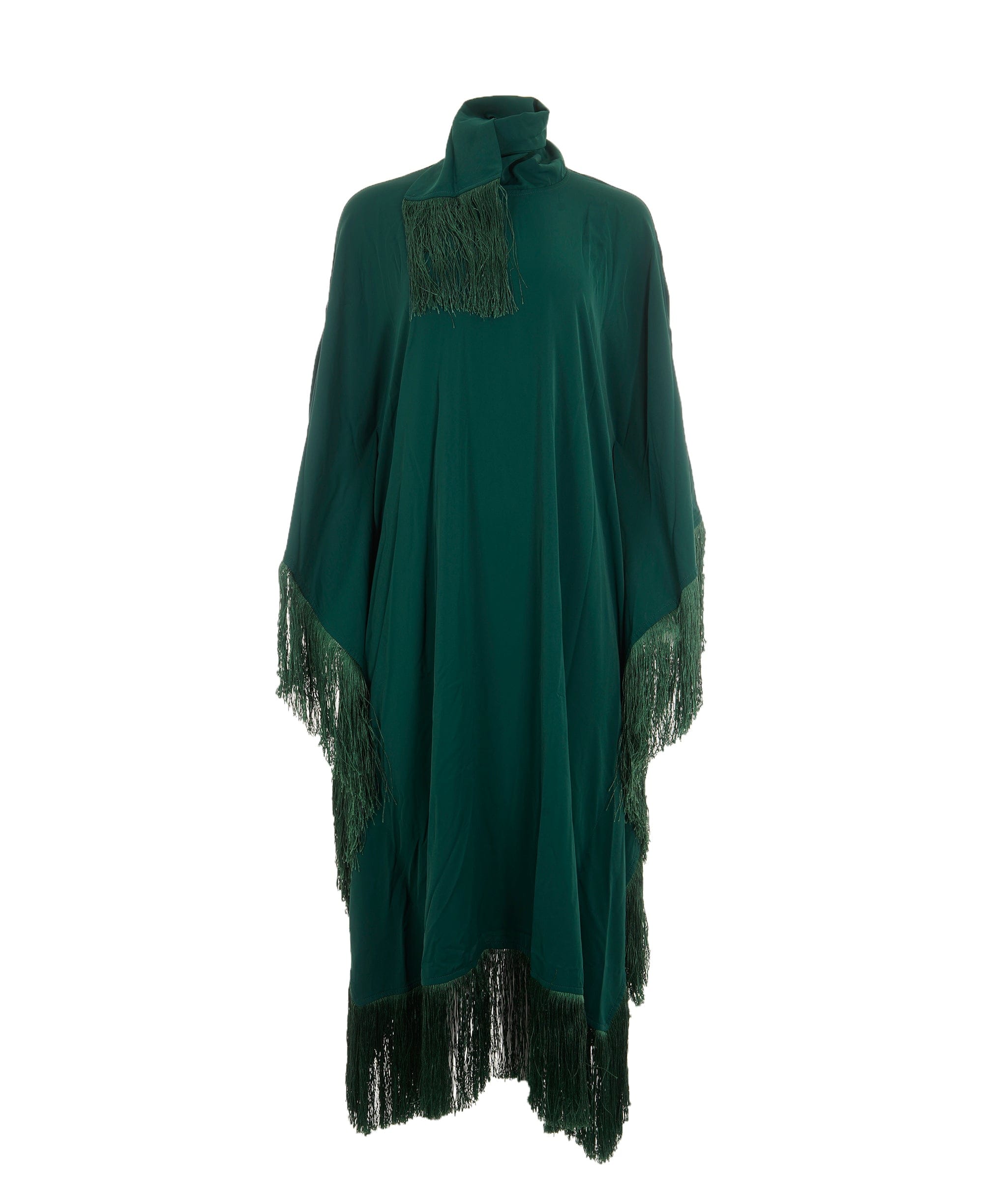 Luxury Promise Women's Fringe Trim Ribbon Batwing Sleeve Kaftan Green AKL0141