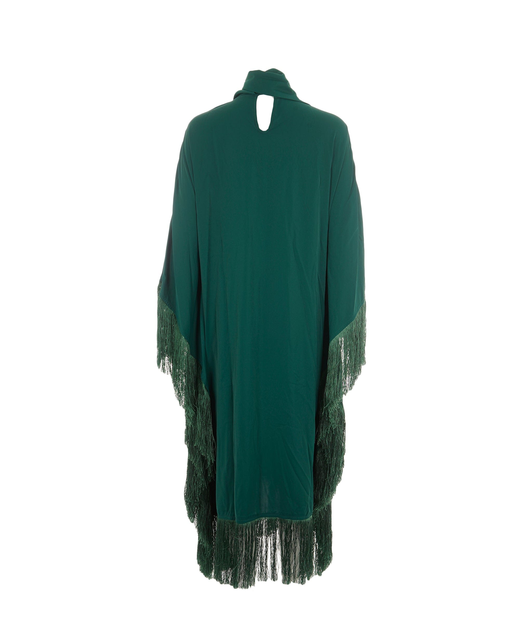 Luxury Promise Women's Fringe Trim Ribbon Batwing Sleeve Kaftan Green AKL0141