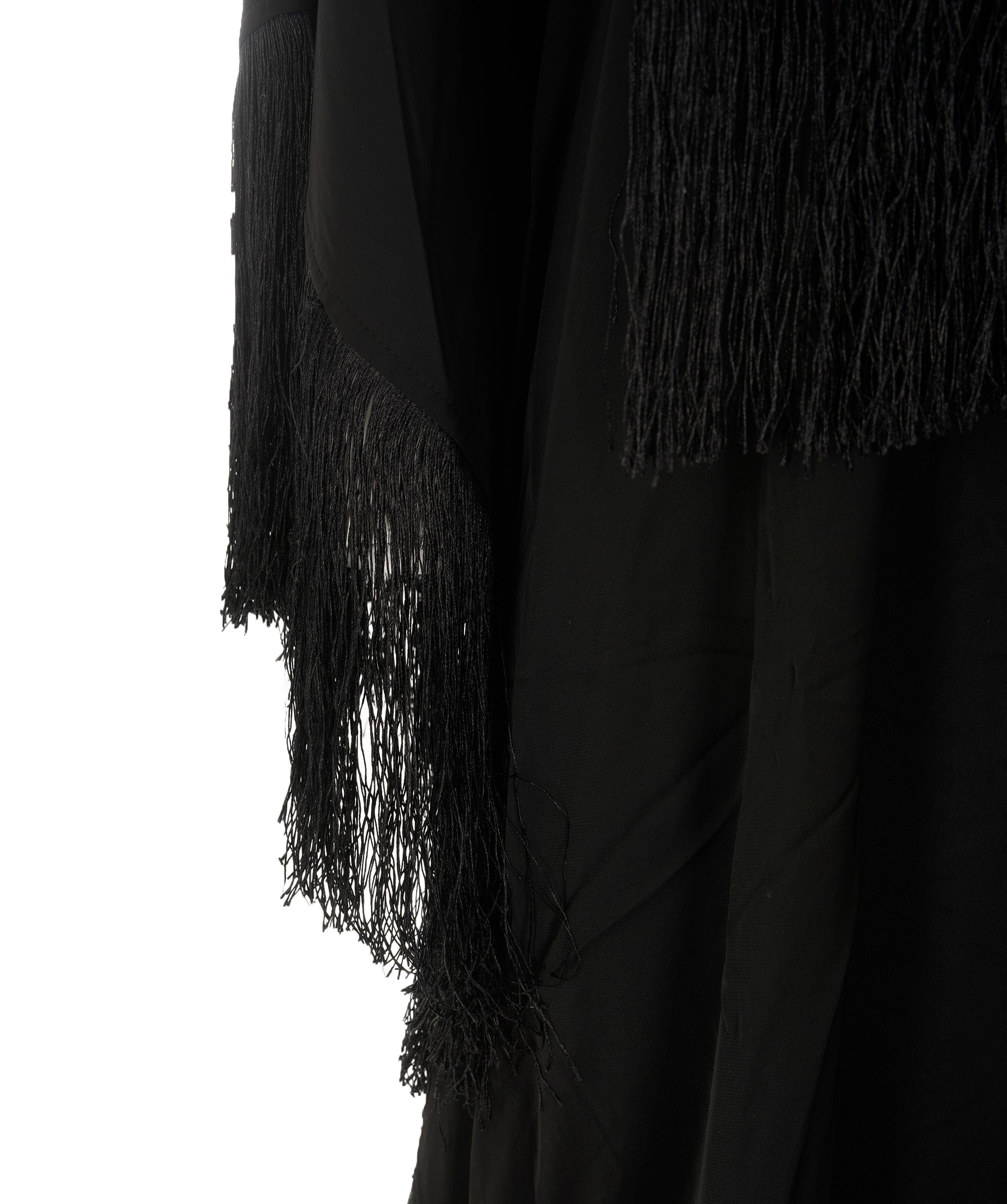 Luxury Promise Women's Fringe Trim Ribbon Batwing Sleeve Kaftan Signal Black AKL0143
