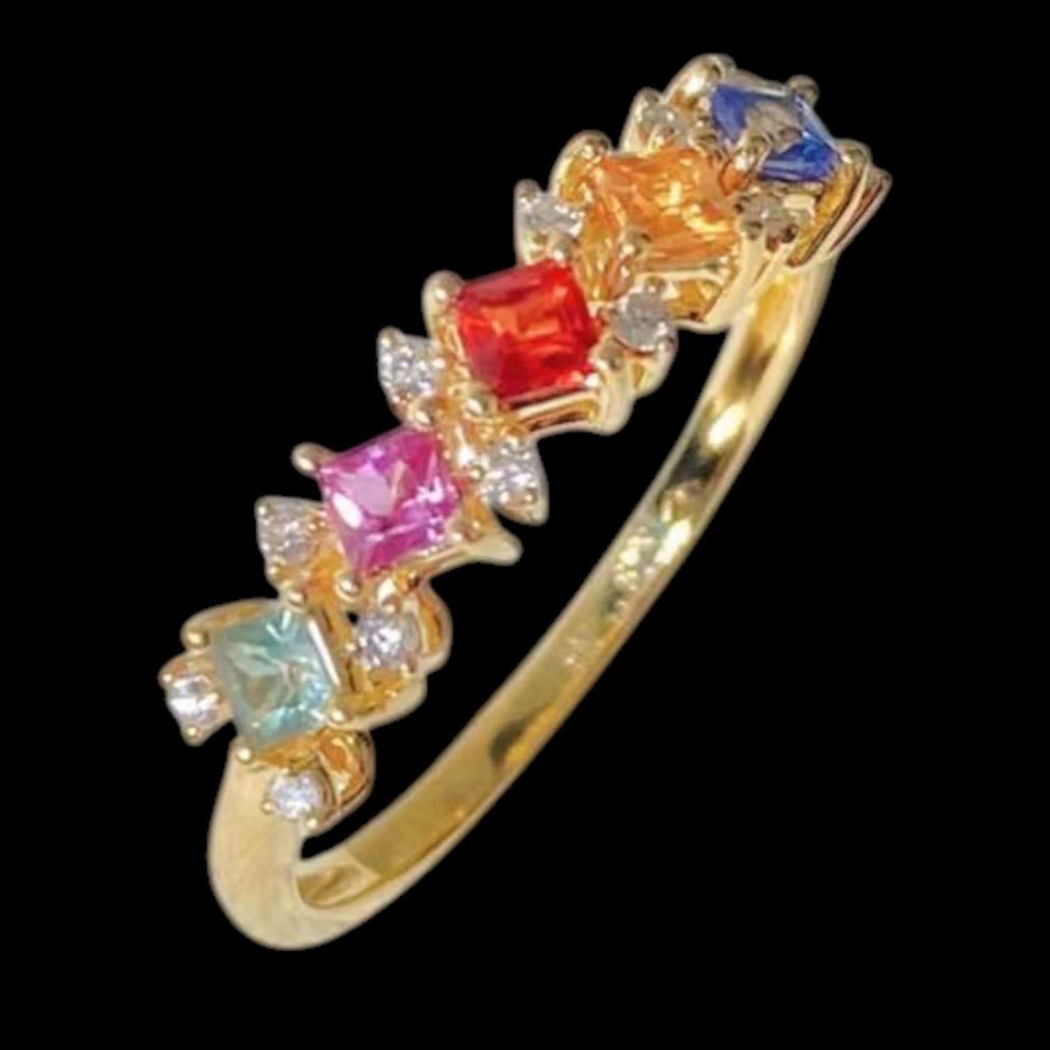 Luxury Promise 0.50ct Multi Coloured Sapphires with 0.09ct Diamonds set in 18K Gold Ring - Size up to US 7