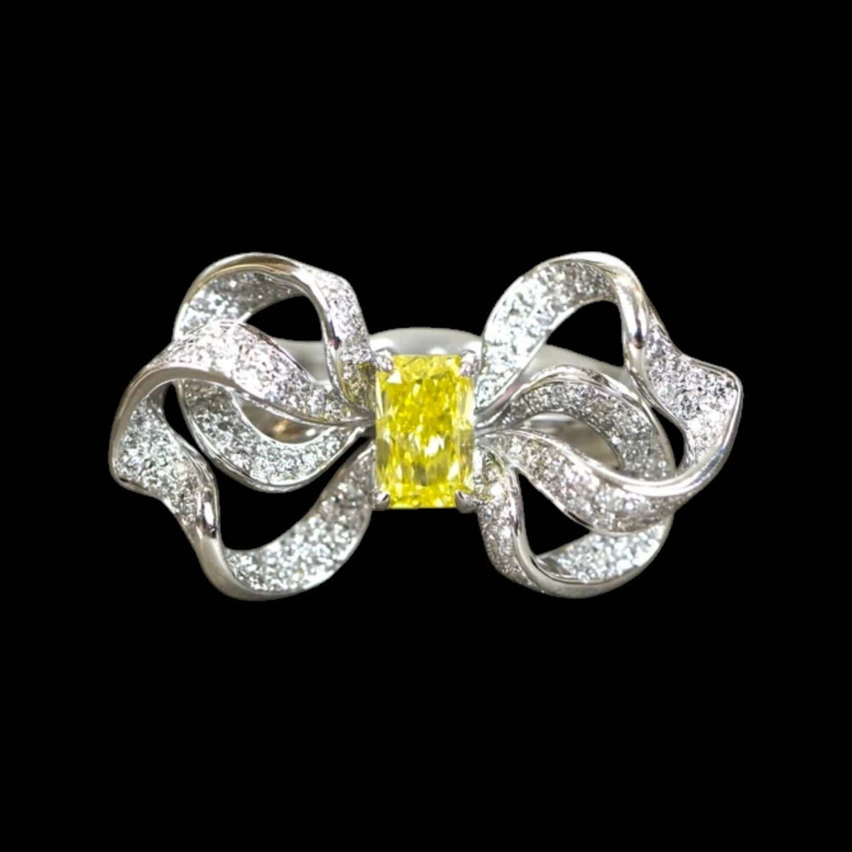 Luxury Promise 0.625ct Yellow Diamond & 0.477ct White Diamond Ring set in 18K White Gold