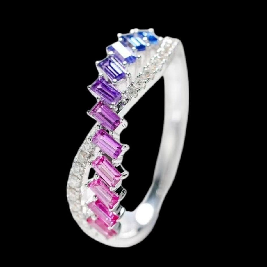 Luxury Promise 0.63ct Multi (including Glacier Blue) Sapphire & 0.12ct Diamond Ring set in 18K White Gold