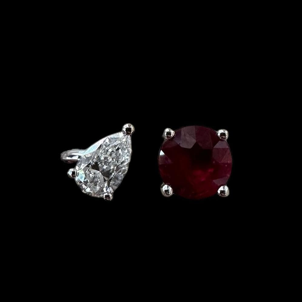 Luxury Promise 0.77ct "Pigeon Blood" Burmese Ruby with 0.27ct Pear Cut Diamond Ring set in 18K White Gold