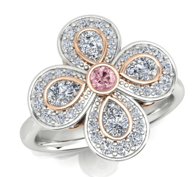 Luxury Promise 0.79ct Brilliant and Pink Diamond Ring in 18K White and Rose Gold