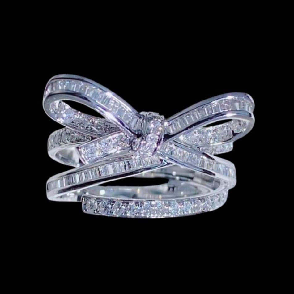 Luxury Promise 0.80ct White Diamond Bow Ring in 18K White Gold