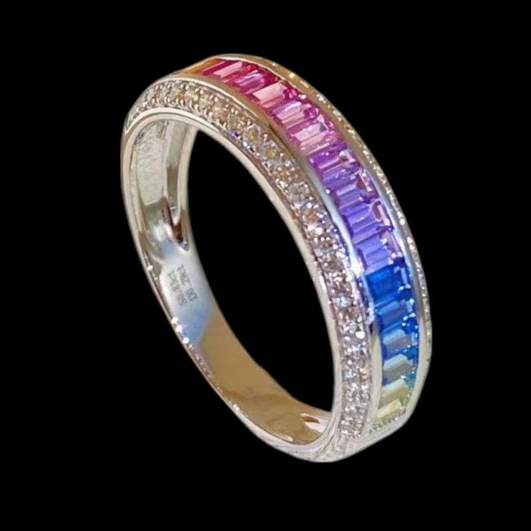Luxury Promise 0.83ct Multi Sapphire & 0.29ct Diamond Eternity Ring set in 18K Yellow Gold