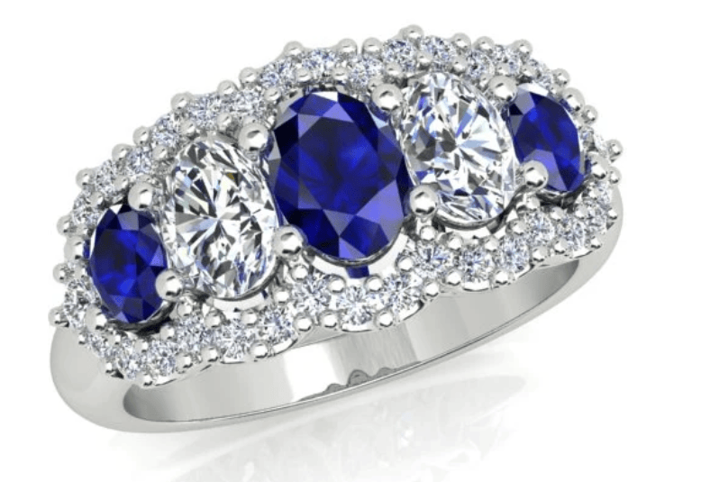 Luxury Promise 1.09ct Ceylon Sapphire and 0.93ct Diamond Ring in 18K White Gold