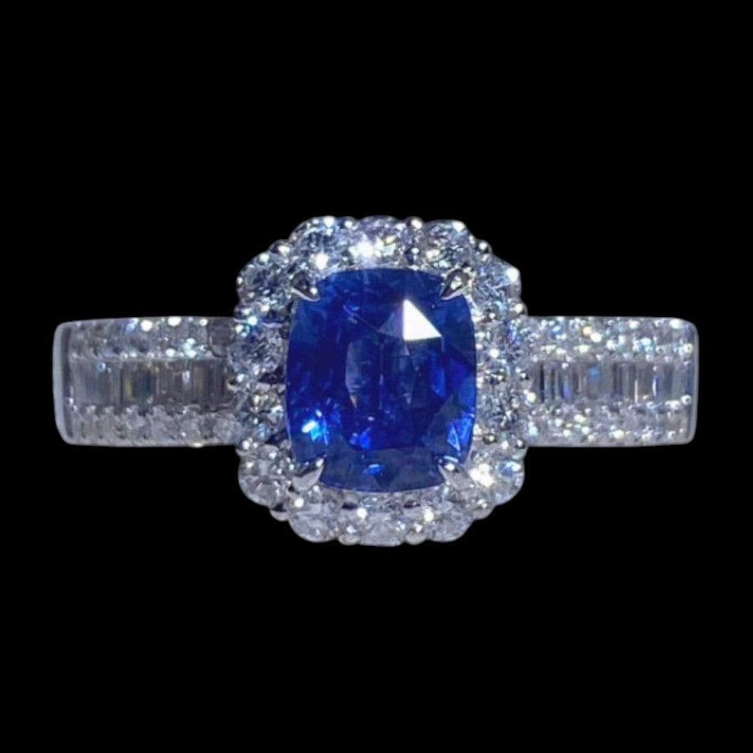 Luxury Promise 1.34ct "Cornflour Blue" Sri Lanka Blue Sapphire & 0.56ct White Diamond Ring set in 18K White Gold