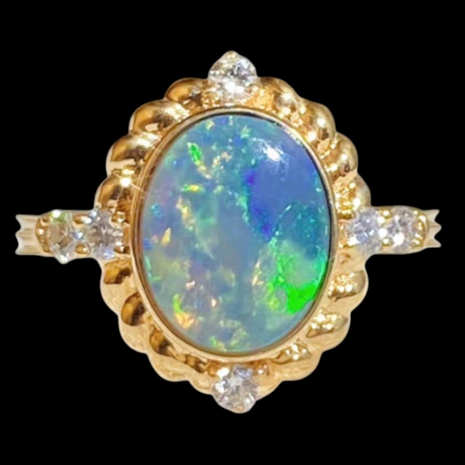 Luxury Promise 1.68ct Australian Black Opal & 0.25ct White Diamond Ring set in 18K Yellow Gold