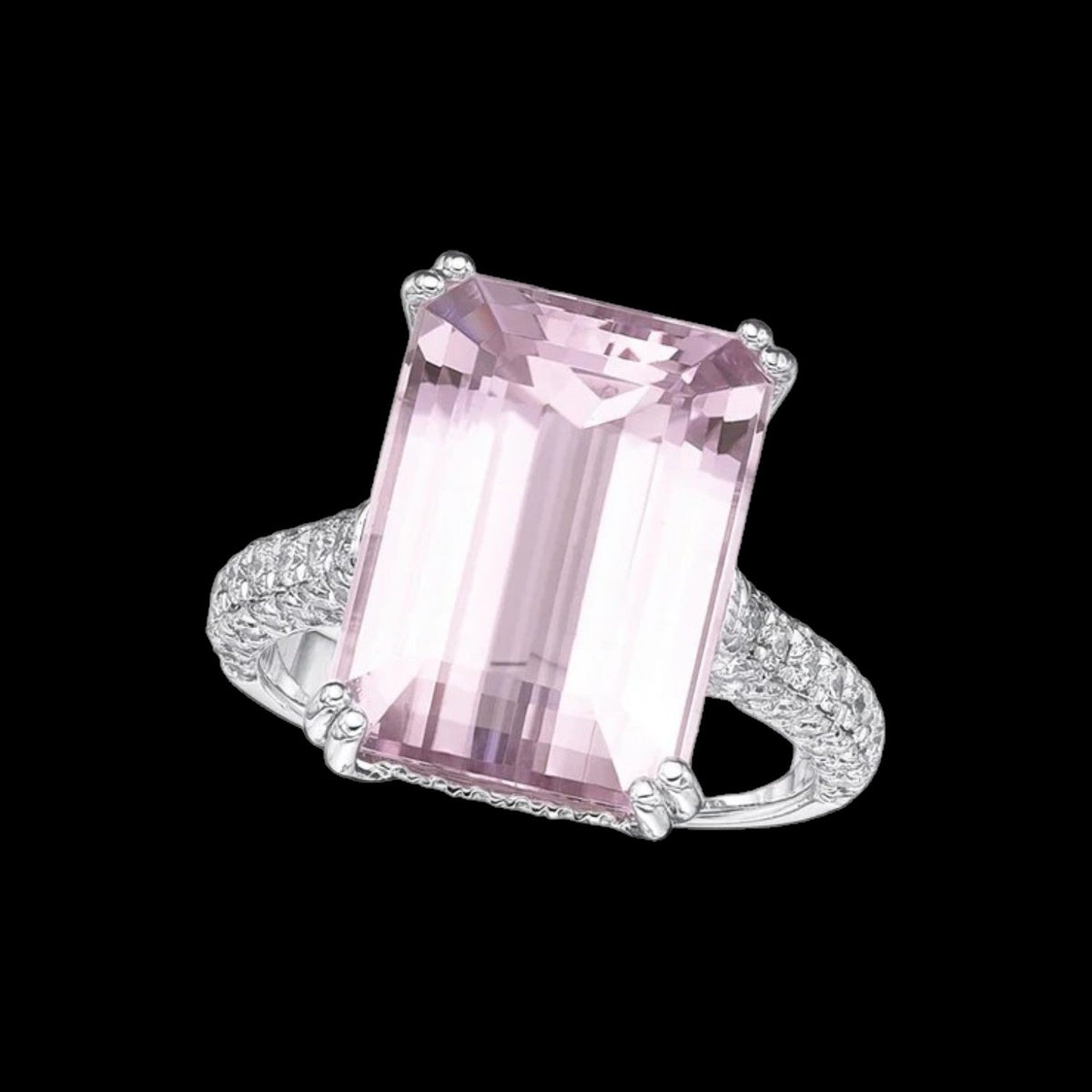 Luxury Promise 12.83ct Emerald Cut Pink Kunzite and 1.08ct (EF VS) Diamond Ring