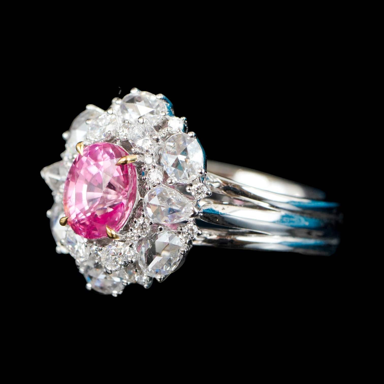 Luxury Promise 2.02ct Natural Padparadscha Sapphire & 1.02ct Diamond Ring set in 18K Gold