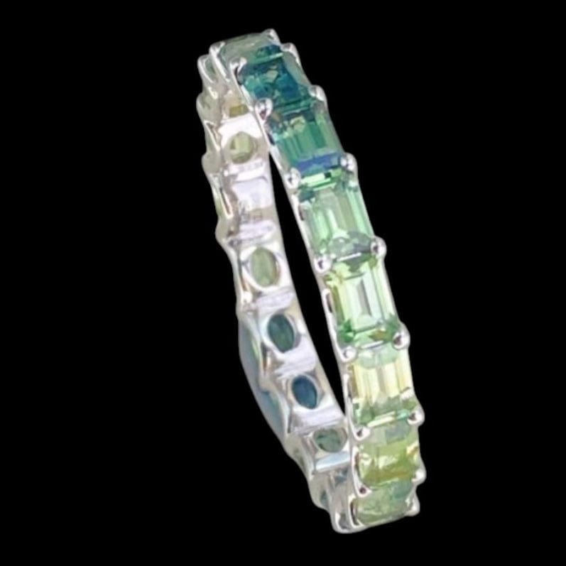Luxury Promise 2.80ct Colorful Green Yellow Emerald Cut Sapphire Eternity Ring set in 18K White Gold - US 7.25 to US 9