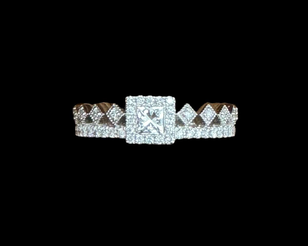 2 Row Diamond Ring with Centre Princess Cut Ring