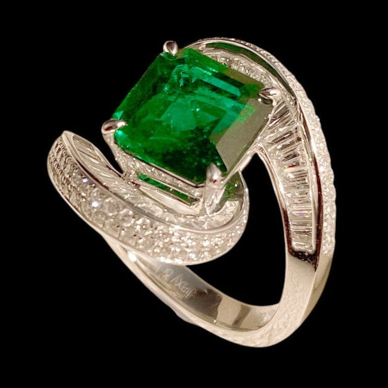 Luxury Promise 3.31ct "Vivid Green" Zambia Emerald with 1.42ct White Diamond Ring set in 18K White Gold