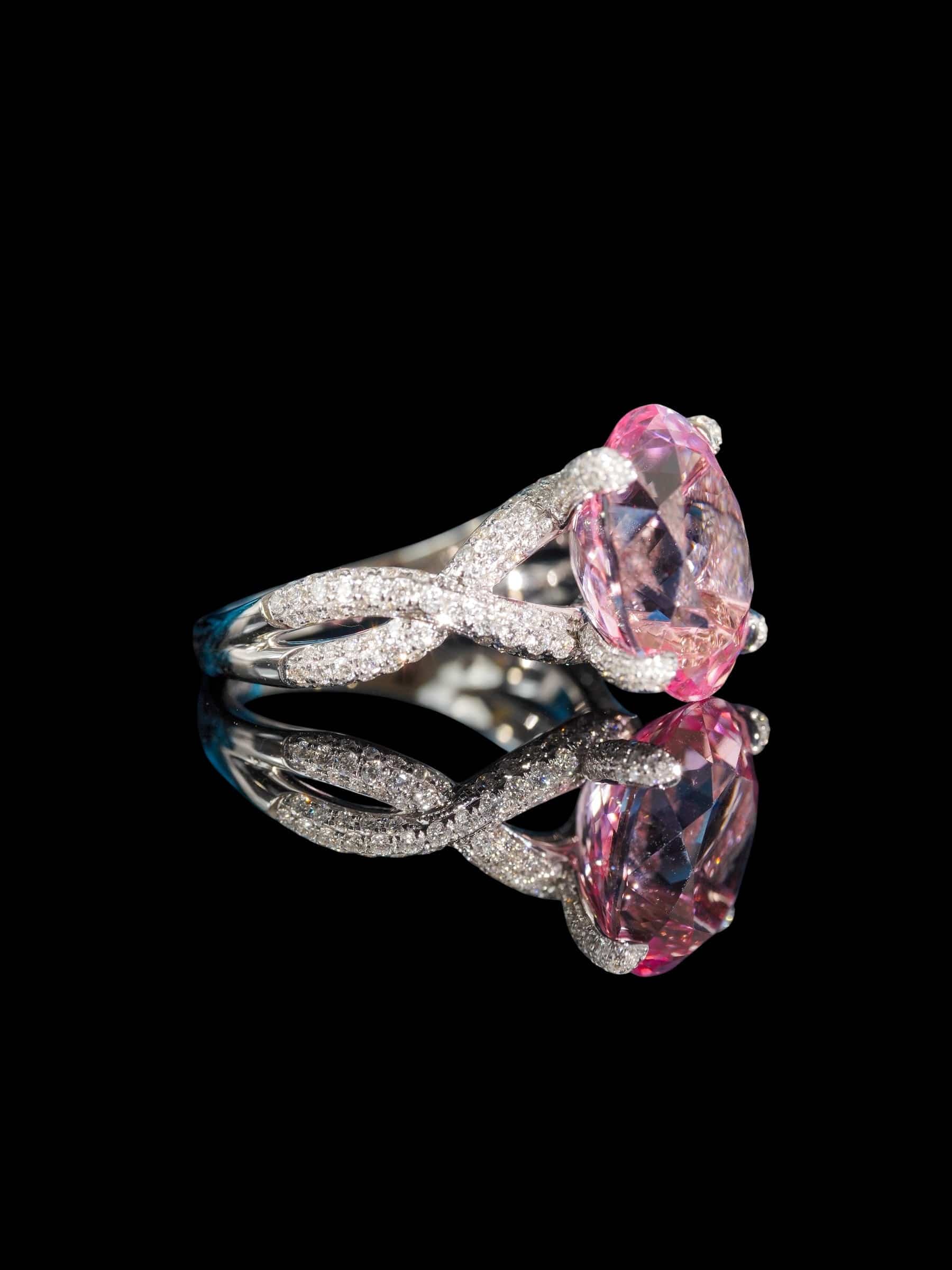 Luxury Promise 6.66ct Natural "Cherry Blossom" Morganite Ring with 0.83ct White Diamonds set in 18K White Gold