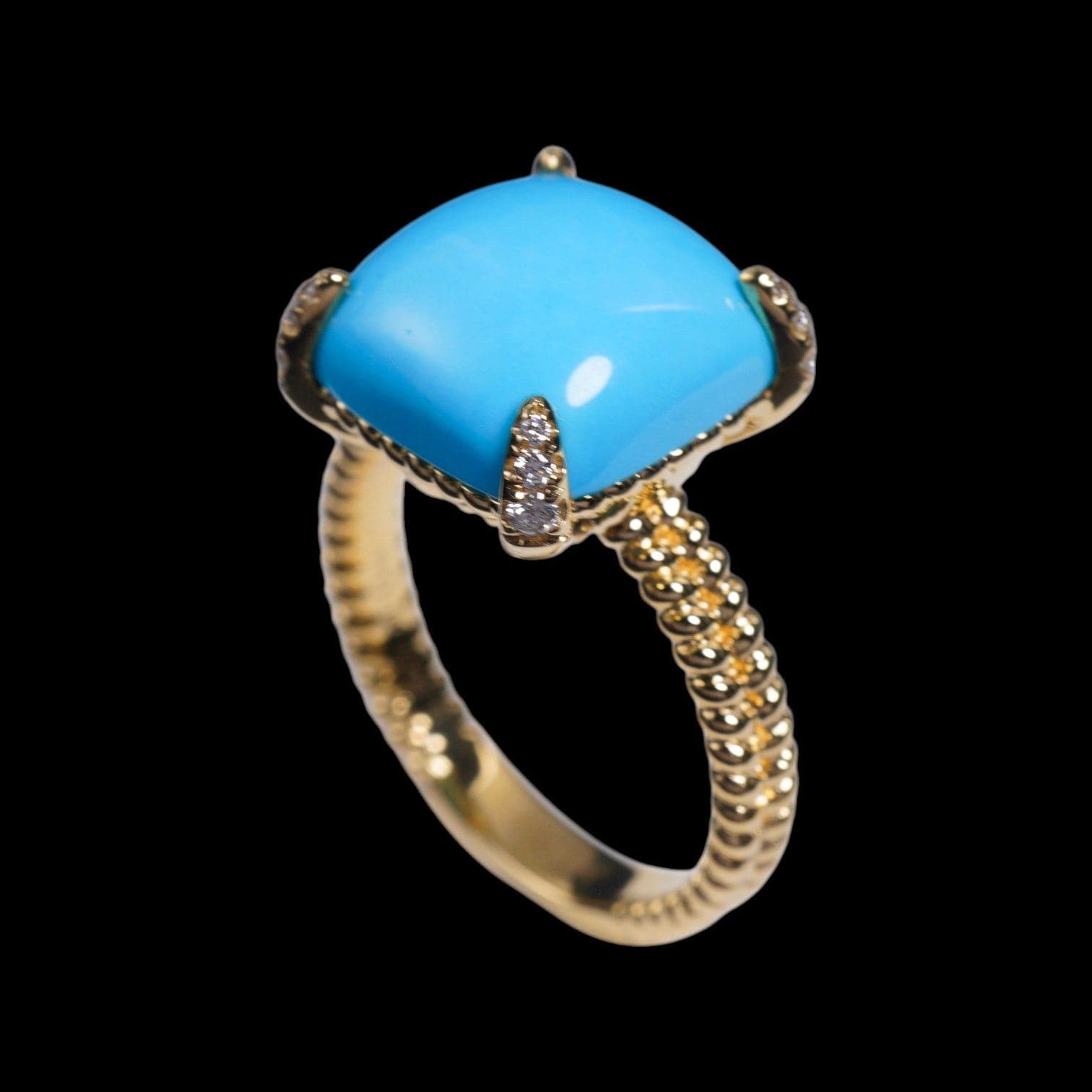 Luxury Promise 6.80ct Untreated Natural Turquoise & 0.11ct Diamond Ring set in 18K Yellow Gold