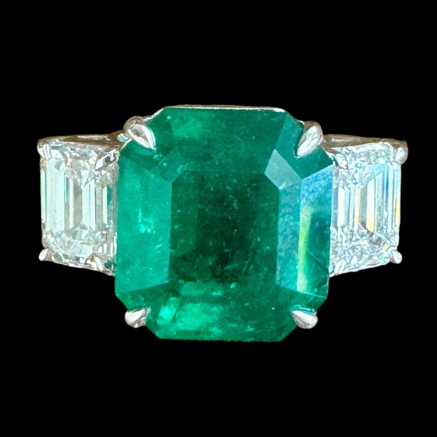 Luxury Promise Colombian Octagonal "Vivid Green" Emerald &  GIA Certified Natural Diamond Ring set in Platinum