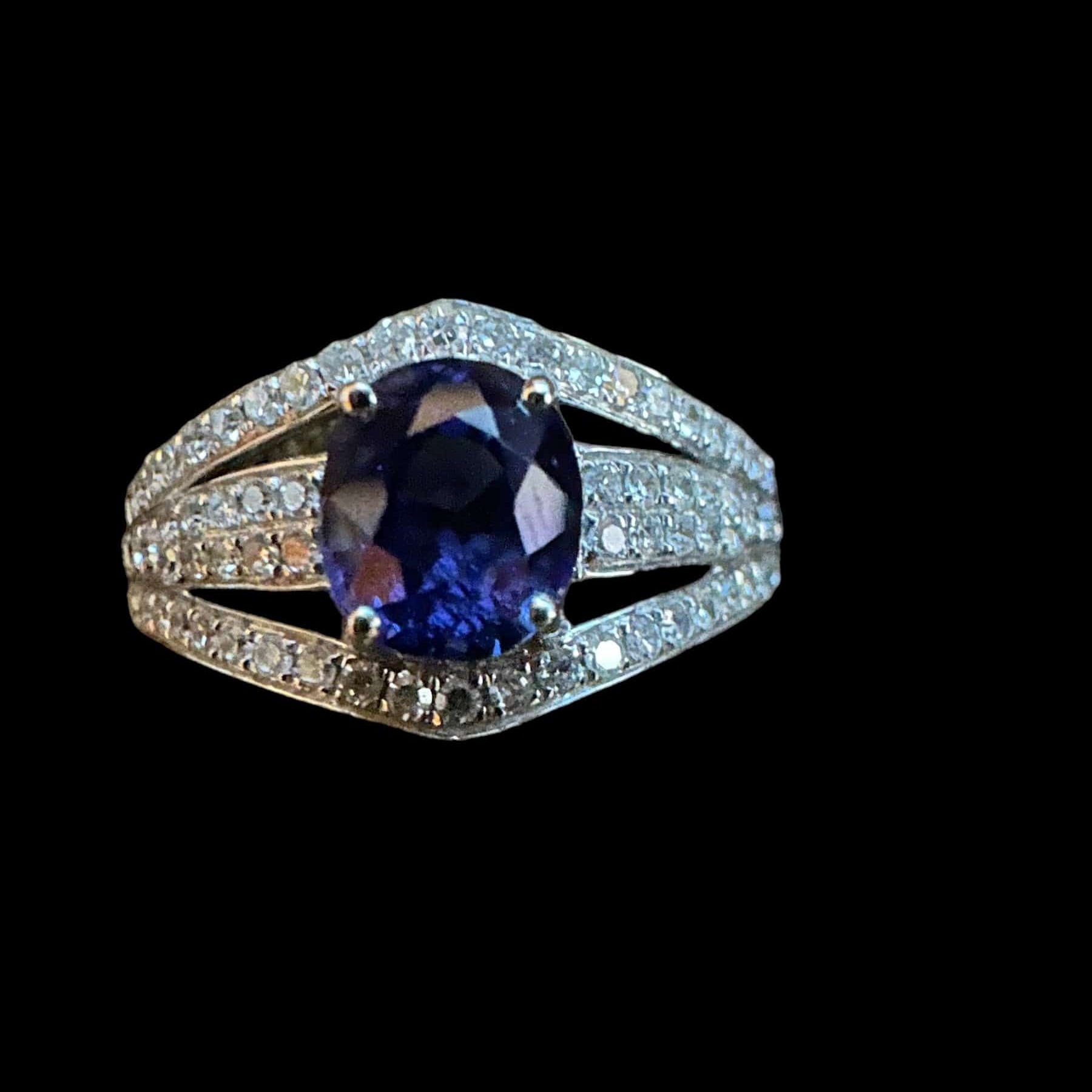 Luxury Promise Copy of Baguette Sapphires & Diamond Ring set in 18K White Gold