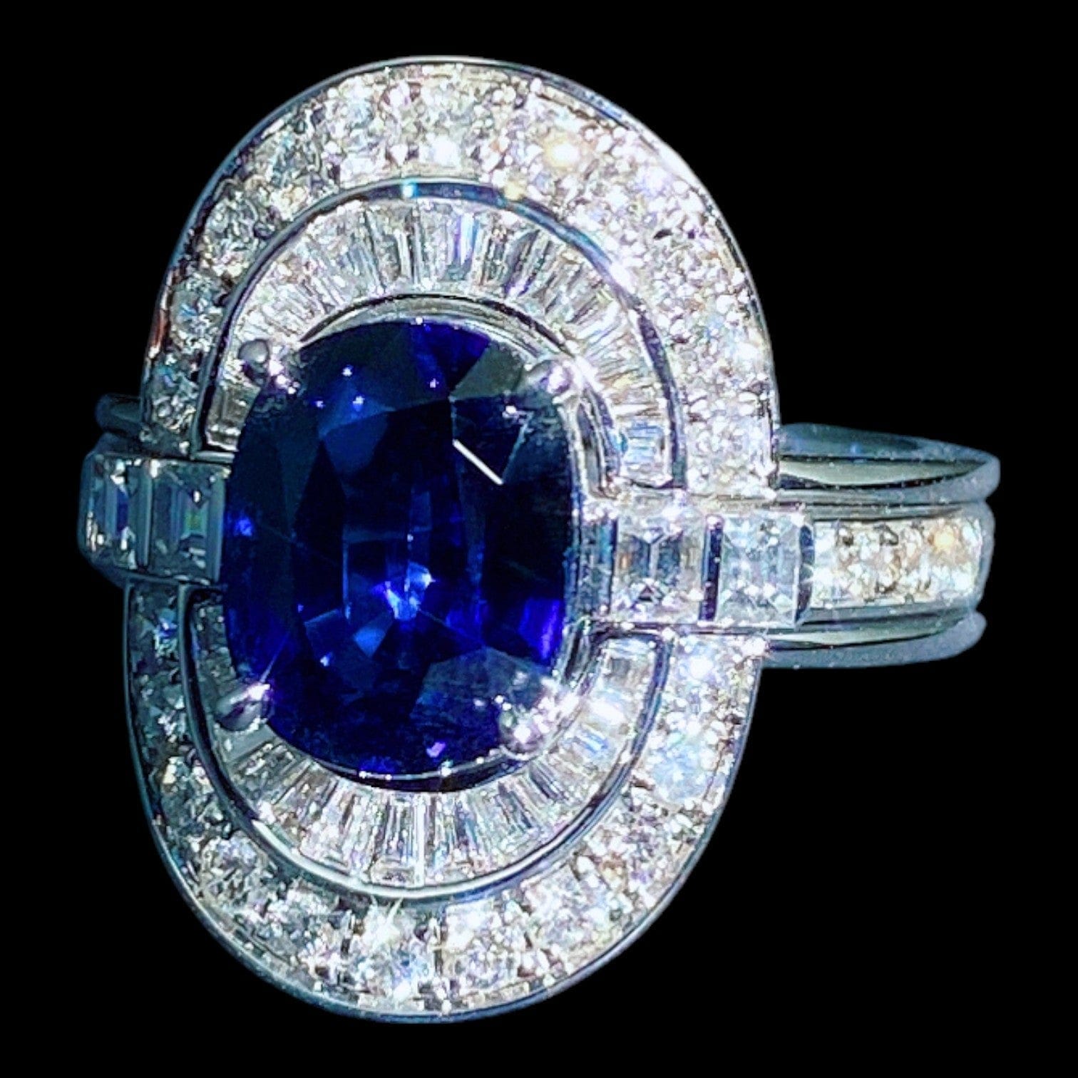 Luxury Promise Detachable 4.04ct "Royal Blue" Sapphire with 1.23ct White Diamond Ring set in 18K White Gold