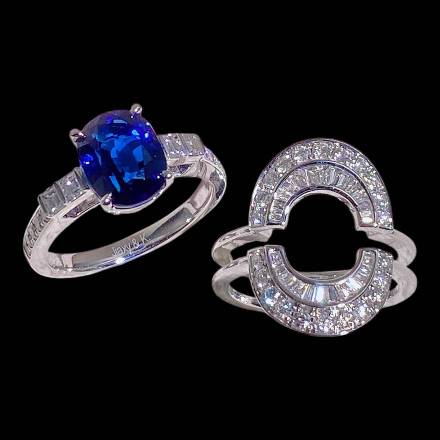 Luxury Promise Detachable 4.04ct "Royal Blue" Sapphire with 1.23ct White Diamond Ring set in 18K White Gold
