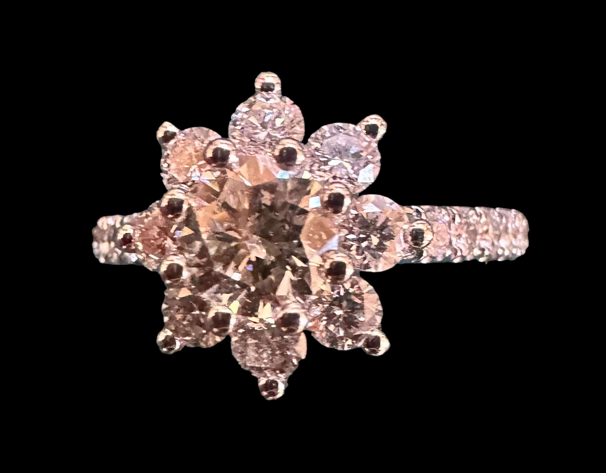 Luxury Promise GIA Certified Diamond Flower Ring set in 18K White Gold