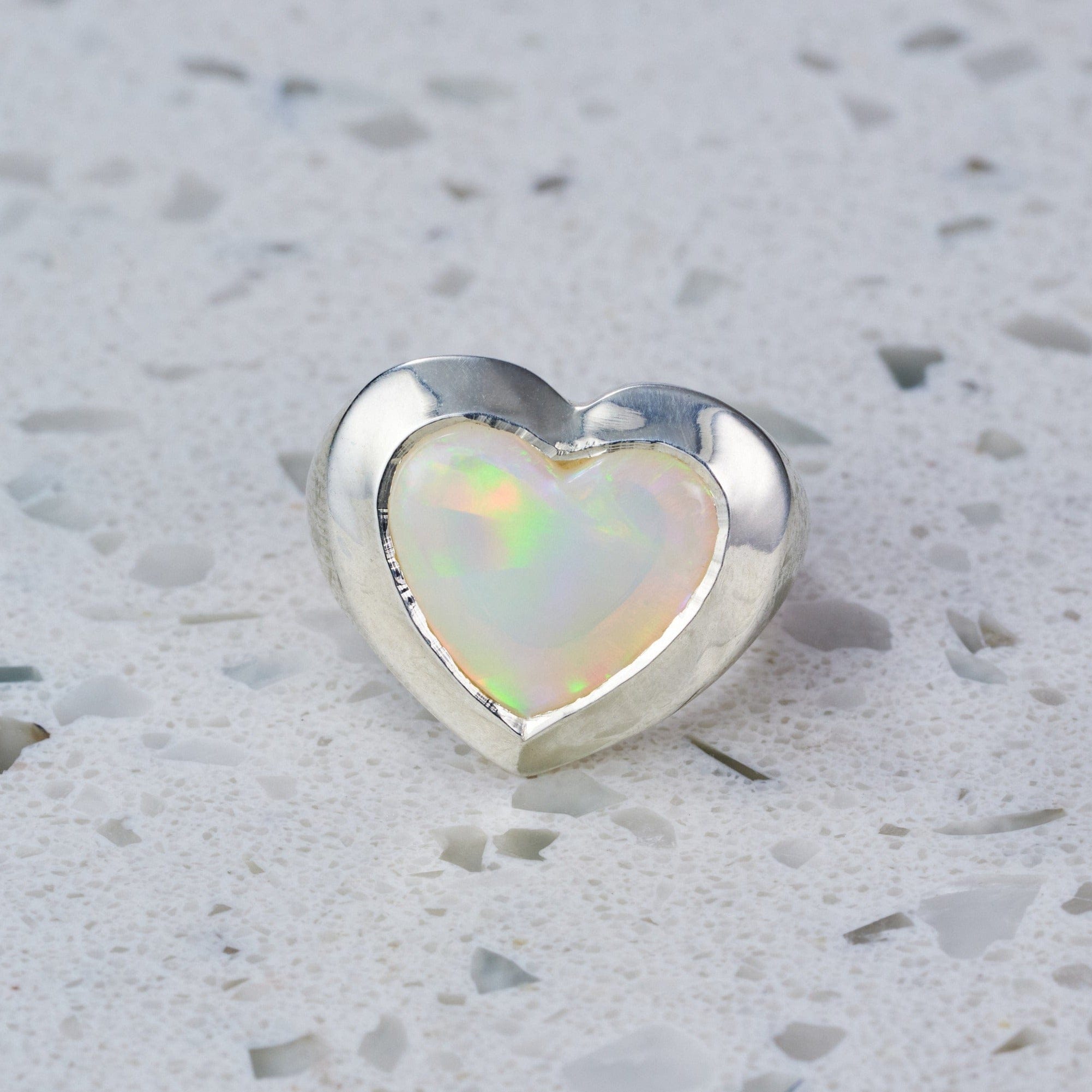 Luxury Promise Heart Shaped Crystal White Opal set in Silver