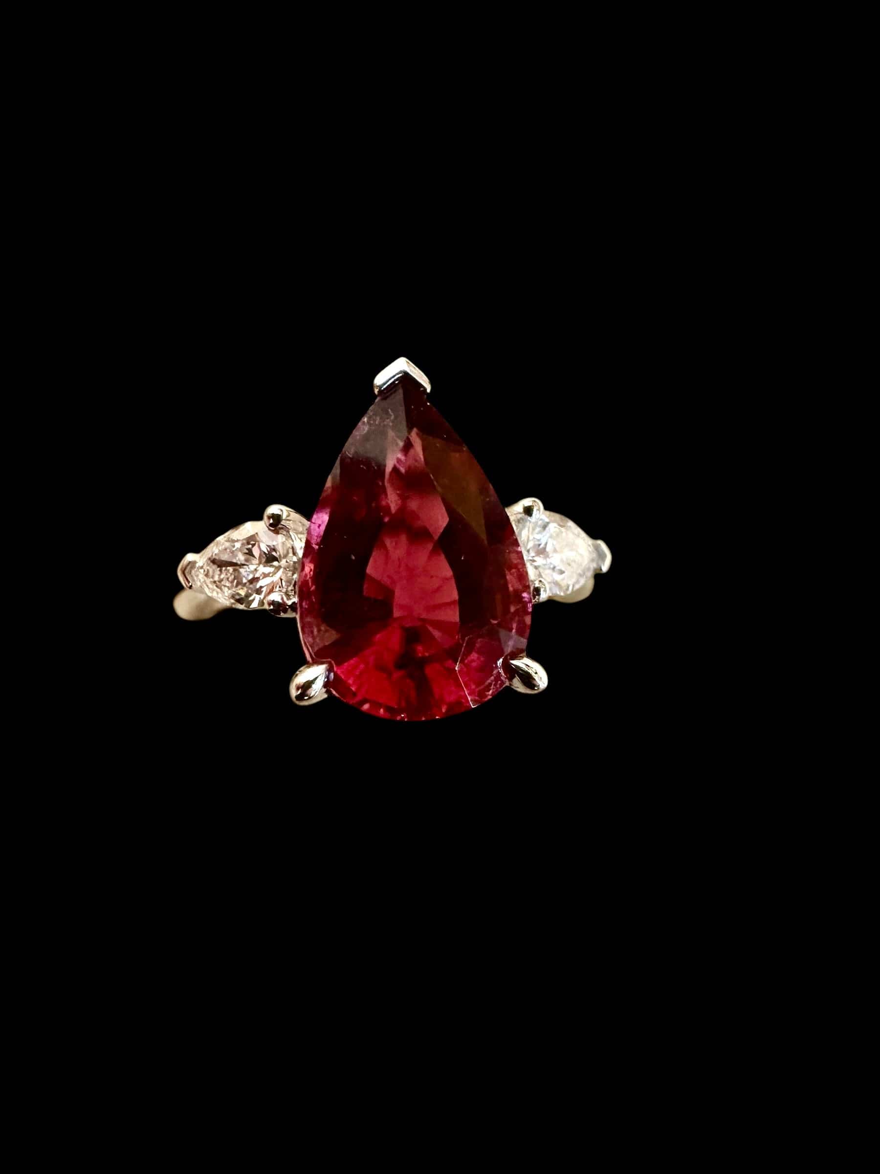 Luxury Promise Natural 3.35ct "Fushia Rose" Rubelite Tourmaline & 0.39ct Diamond Ring set in 18K White Gold