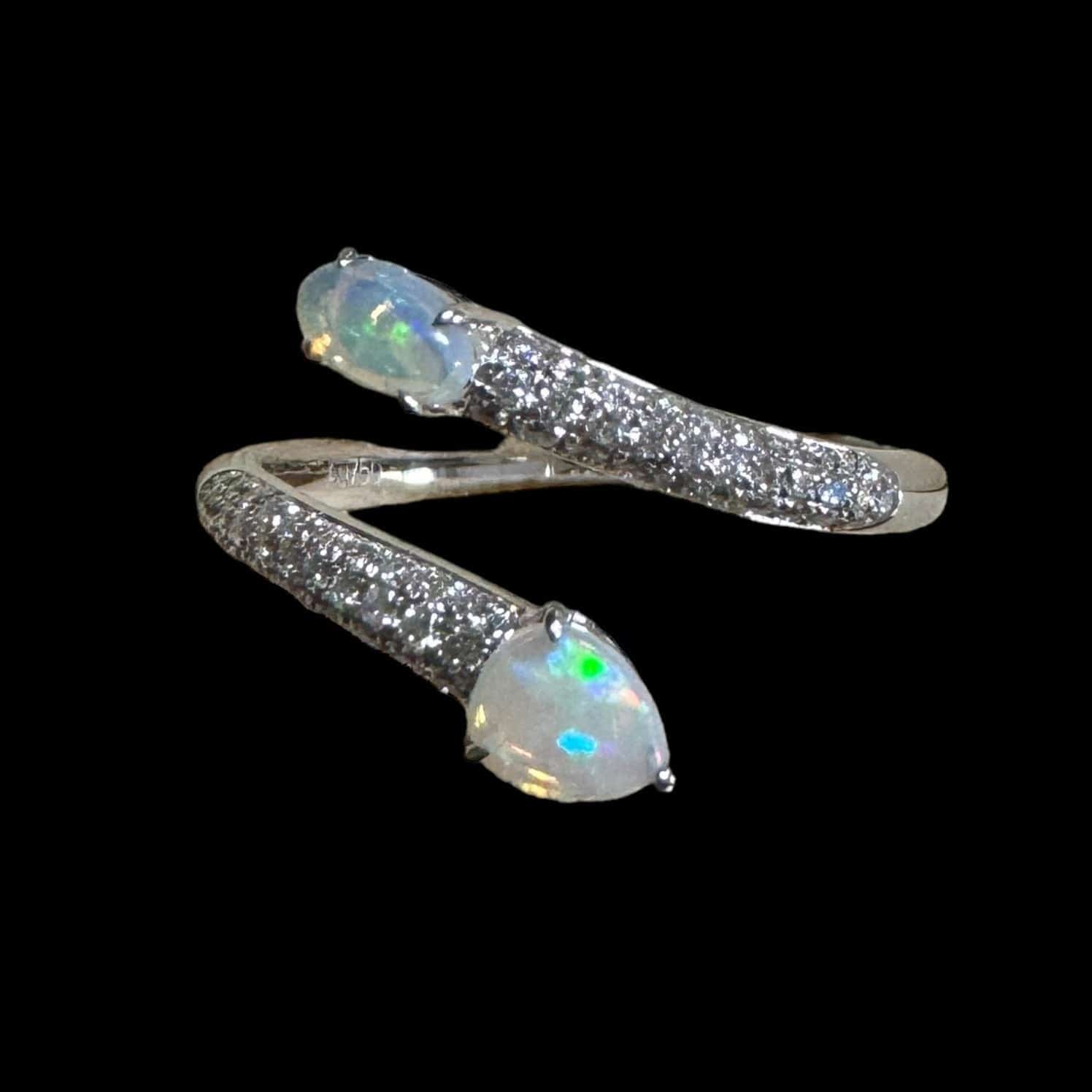 Luxury Promise Opal & Diamond Open Ring set in 18K White Gold