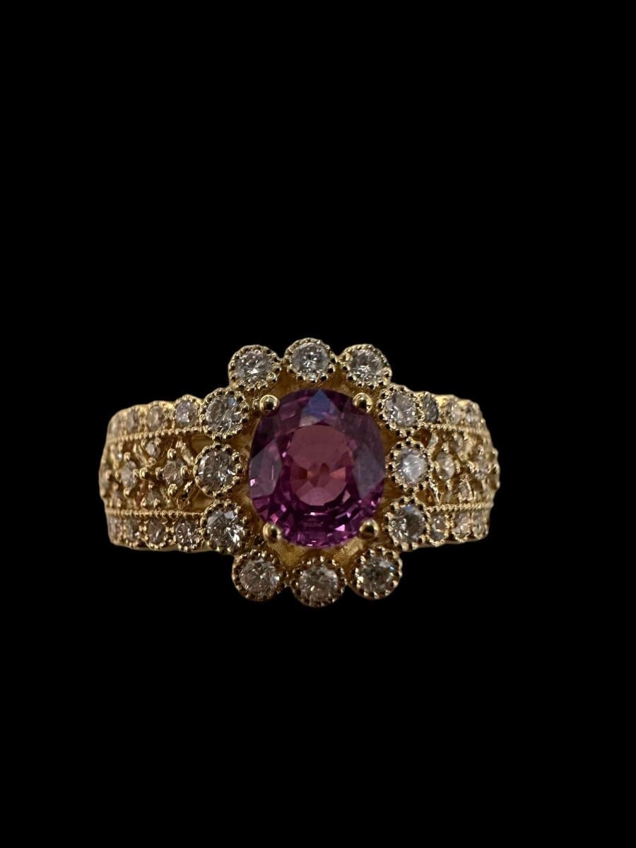 Luxury Promise "Padparadscha" Pink Sapphire with Diamonds set in 18K Yellow Gold