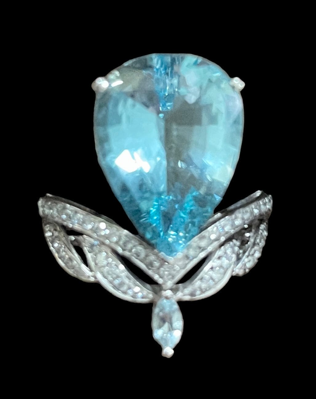 Luxury Promise Pear Shape Aquamarine and Diamond Ring