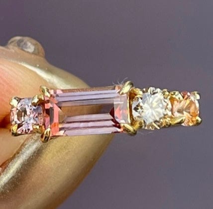 Luxury Promise Pink Sapphire, Peach Tourmaline, Champagne Diamond & "Padparadscha Sapphire Ring Set in 18K Yellow Gold