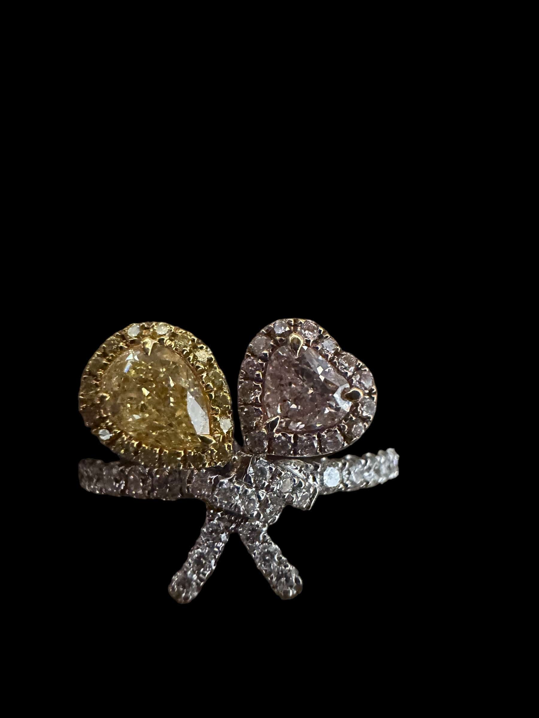 Luxury Promise Pink, Yellow & White Diamond Ring set in 18K White Gold