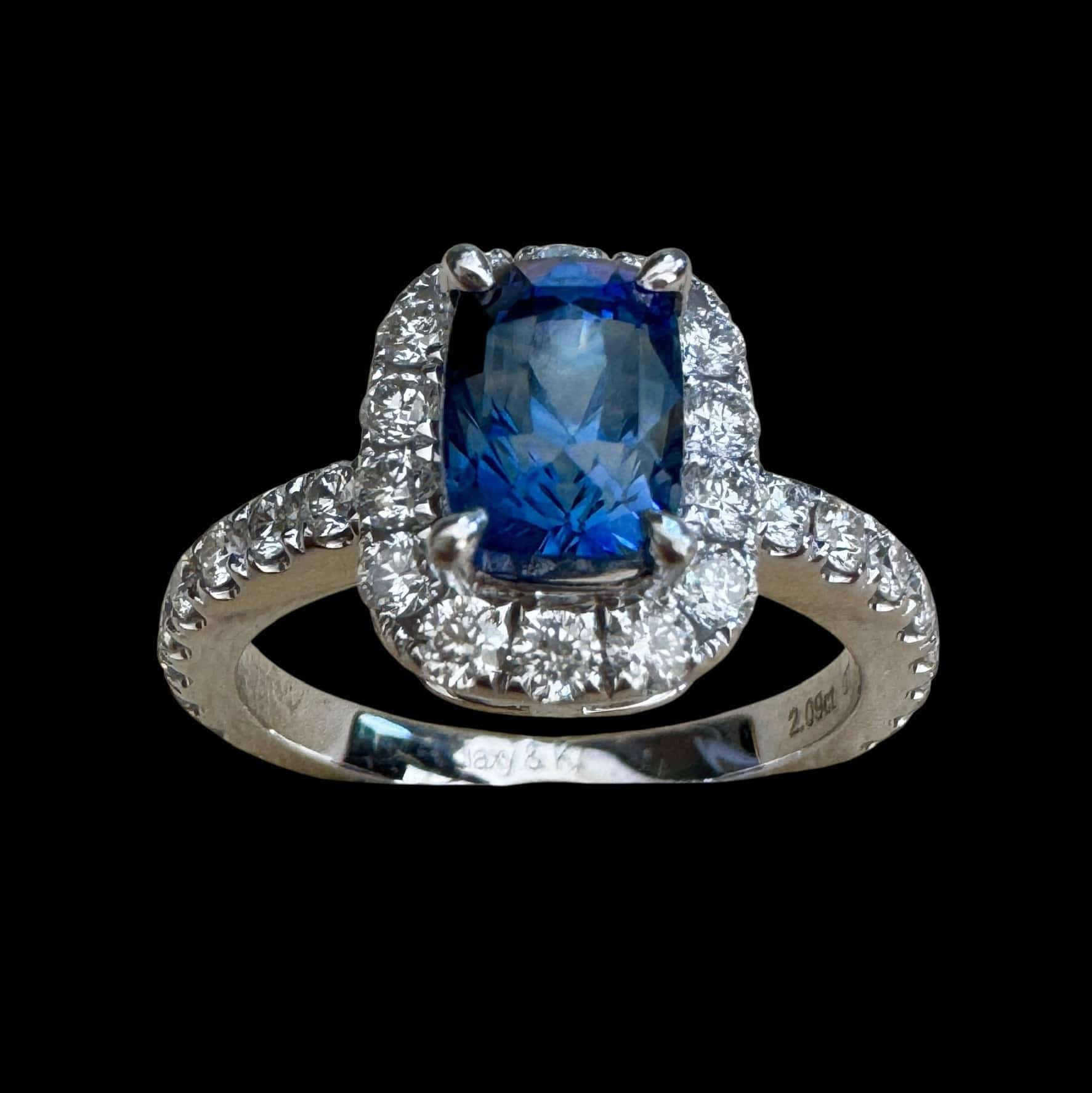 Luxury Promise "Royal Blue" Natural 2.09ct Sapphire Ring with 1.04ct White Diamonds set in 18K White Gold