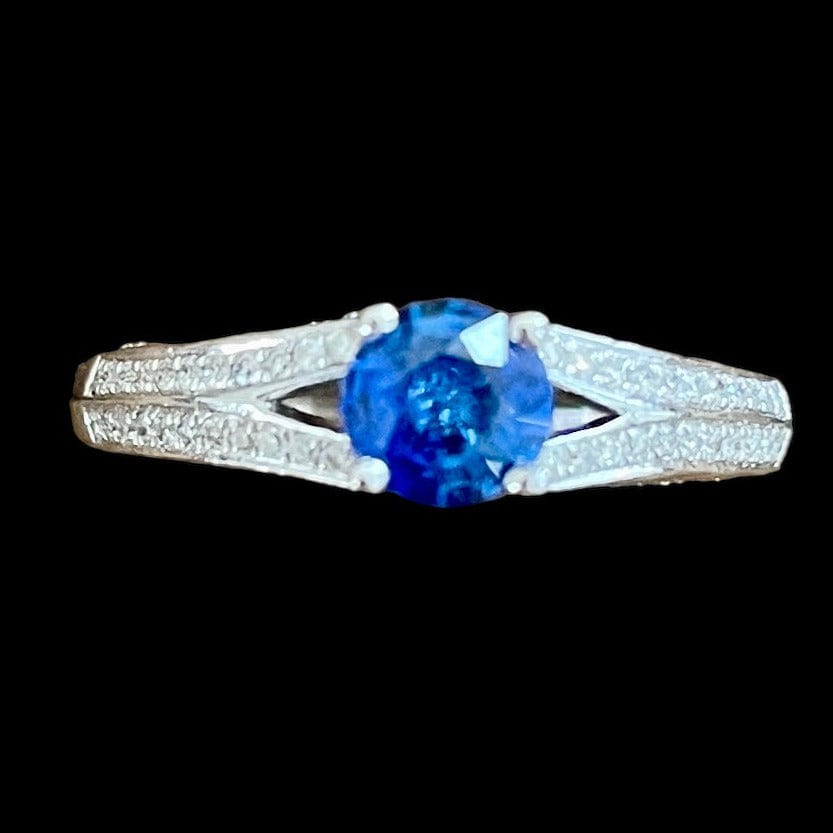 Luxury Promise Sapphire & Diamond Ring set in 1K White Gold