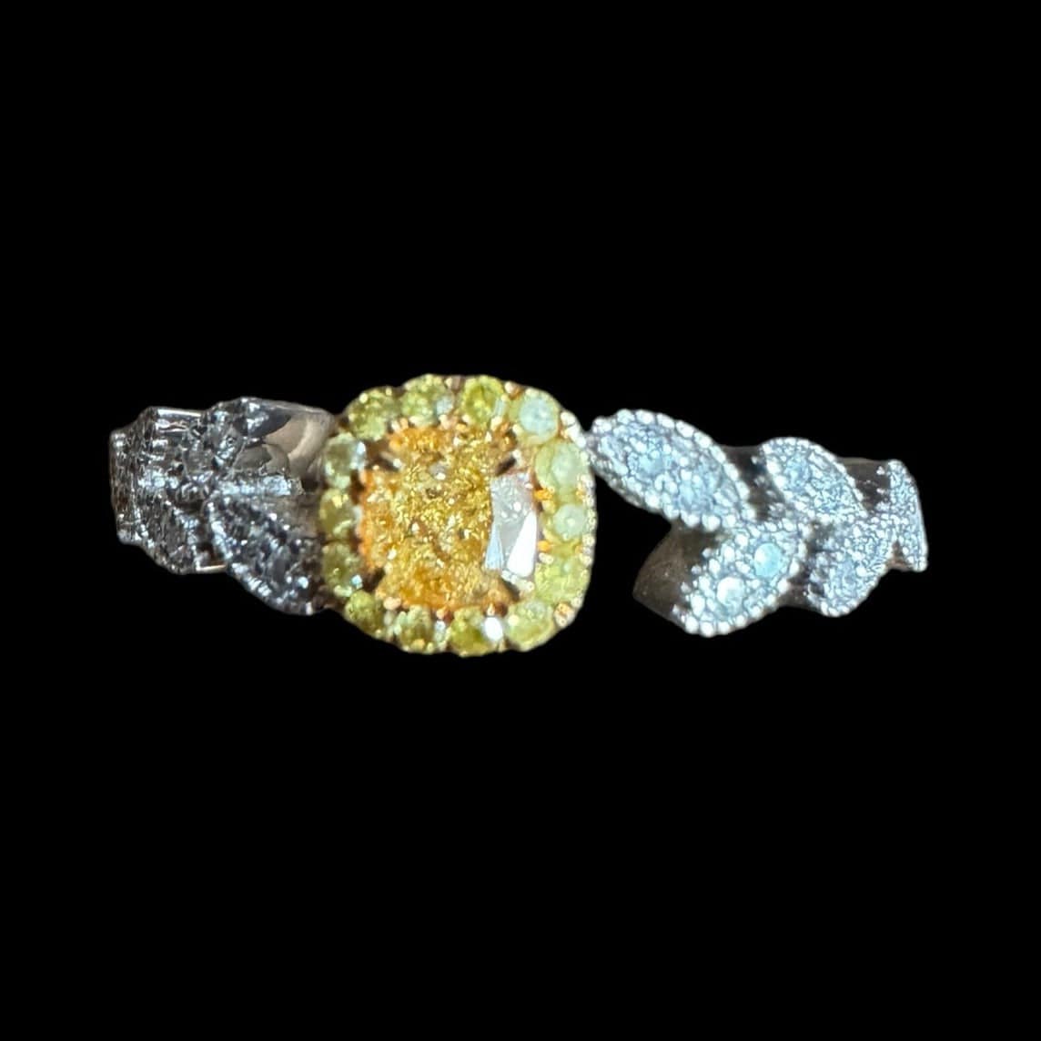 Luxury Promise Square Cut Yellow Diamond & Natural Diamond Ring