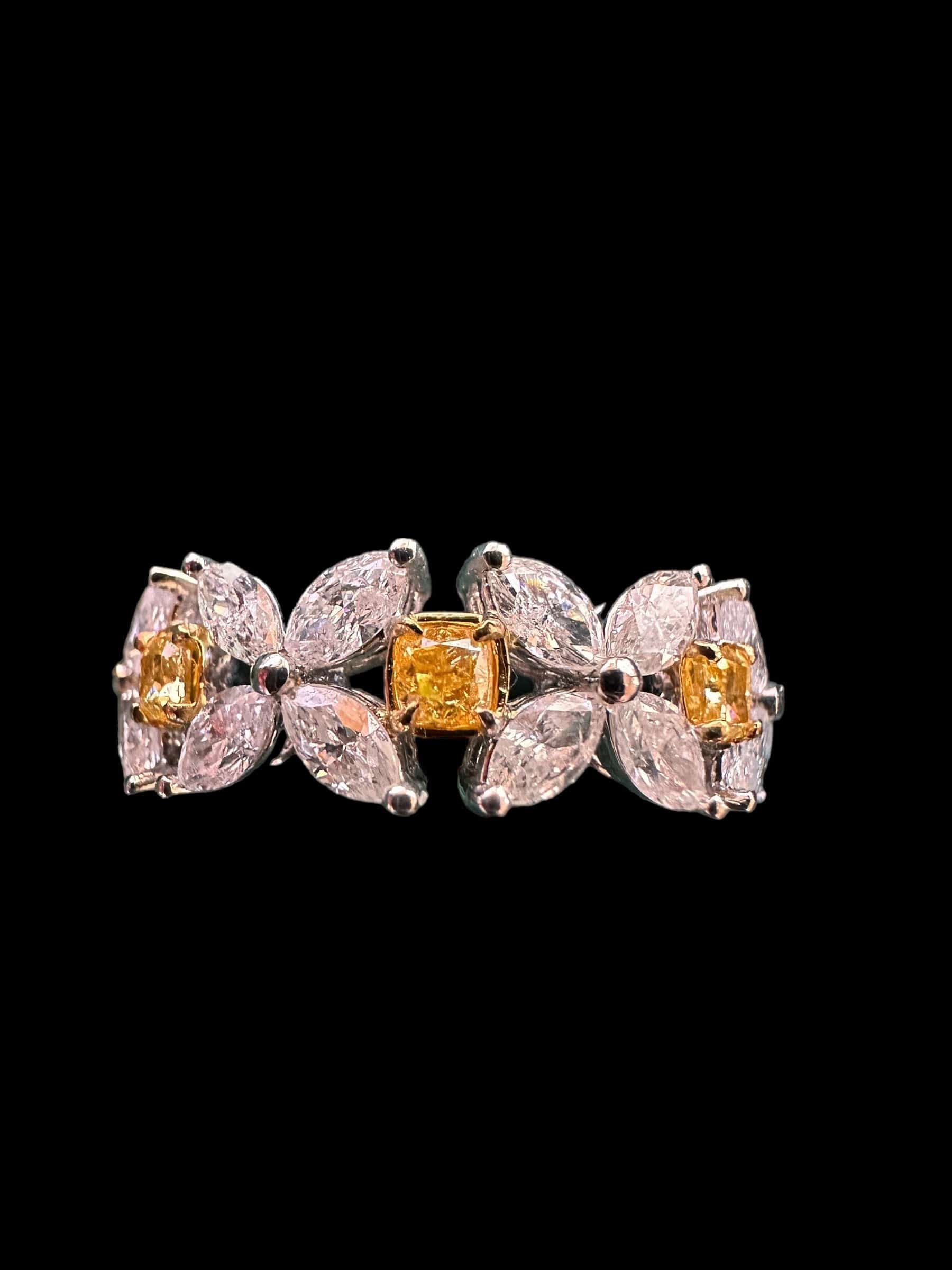 Luxury Promise Square Yellow Diamonds with White Surrounding Marquise Diamond Ring